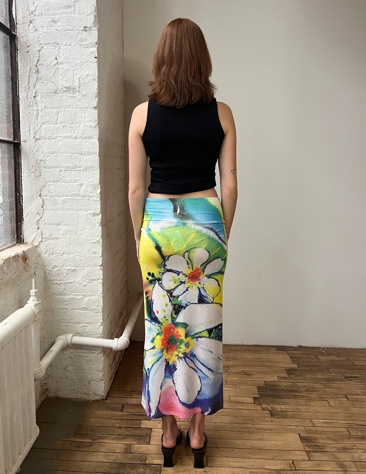 Vtg Tropical Floral Maxi Skirt