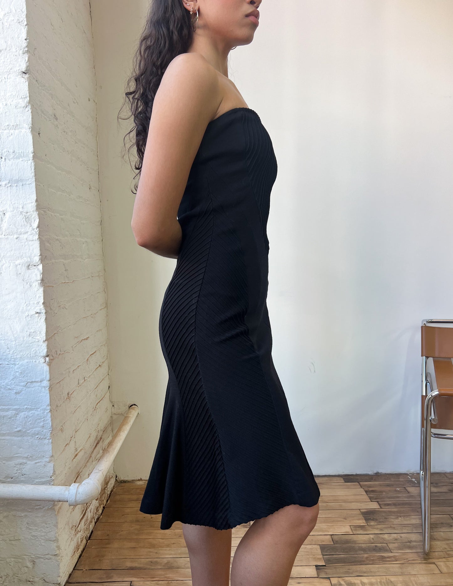 DVF Textured Strapless Midi Dress