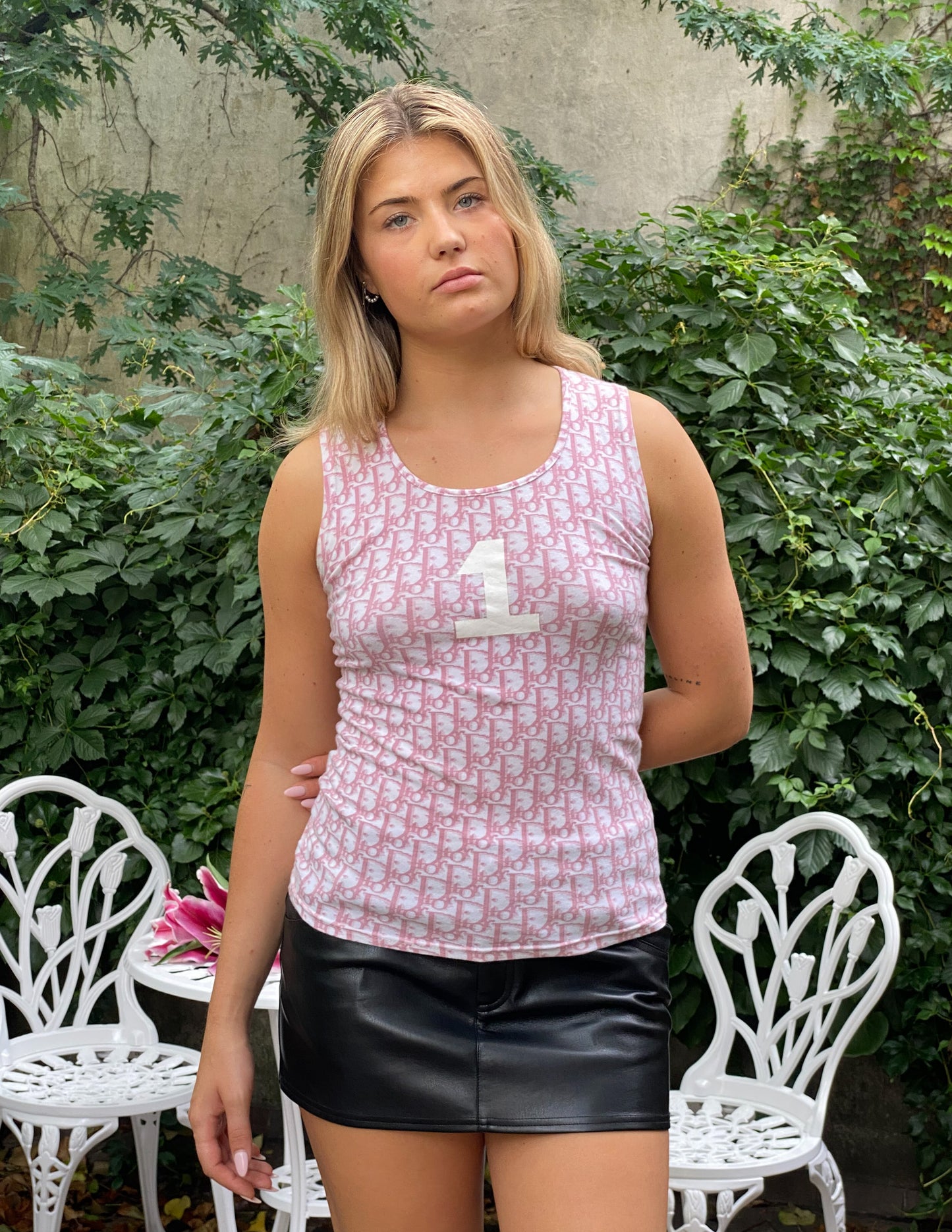 Pink Christian Dior Diorissimo Trotter Print Tank
