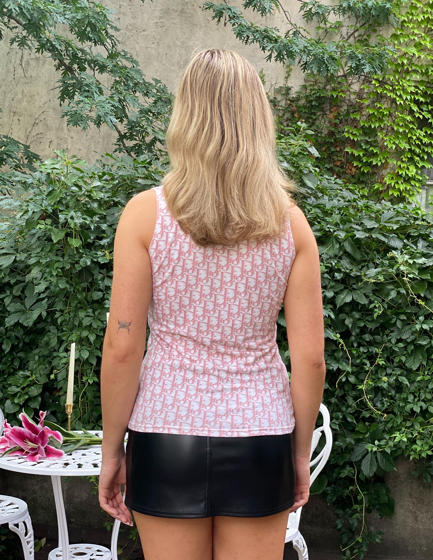 Pink Christian Dior Diorissimo Trotter Print Tank