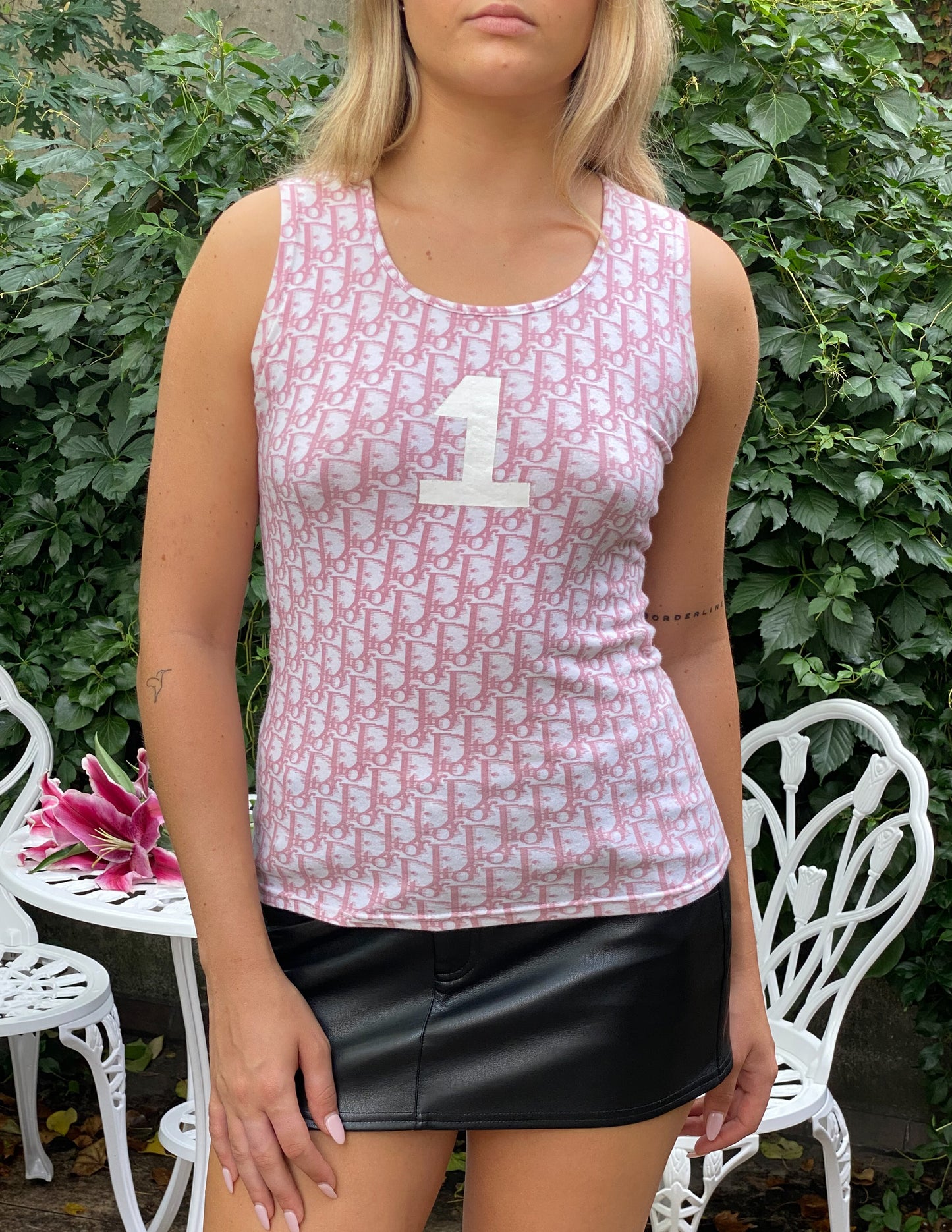 Pink Christian Dior Diorissimo Trotter Print Tank