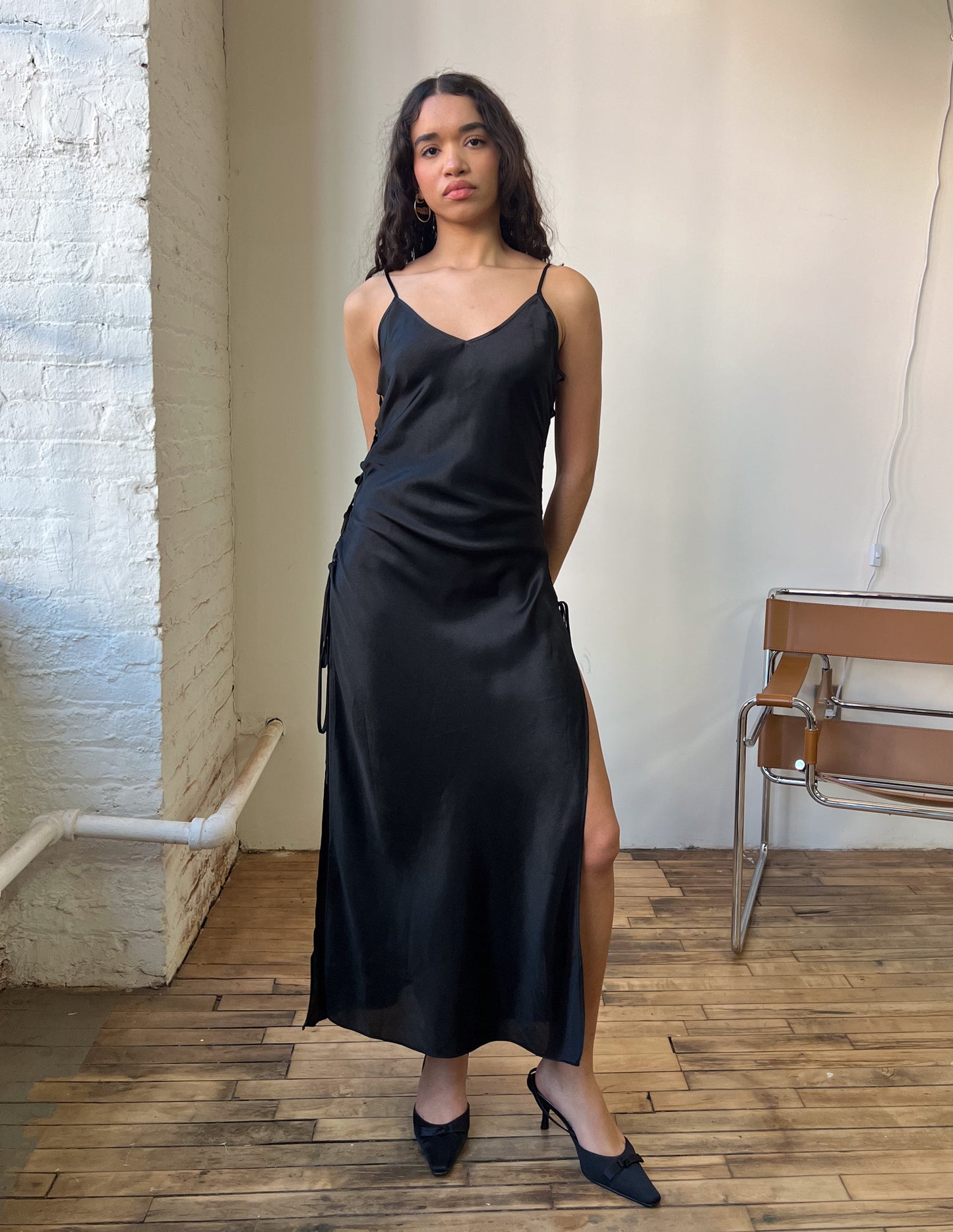 Vtg VS Satin Lace Up Dress