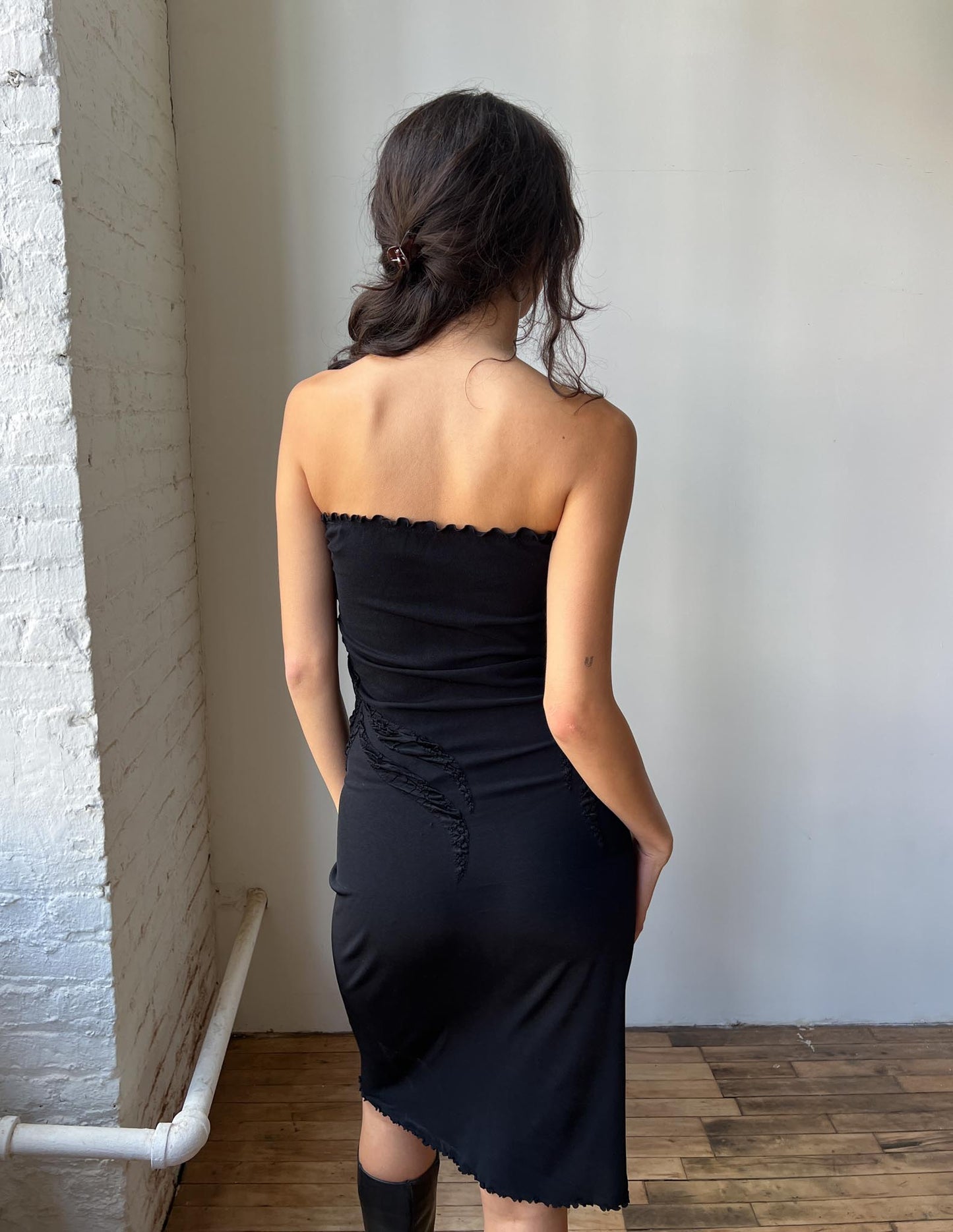 Vintage Textured Black Stretch Tube Dress