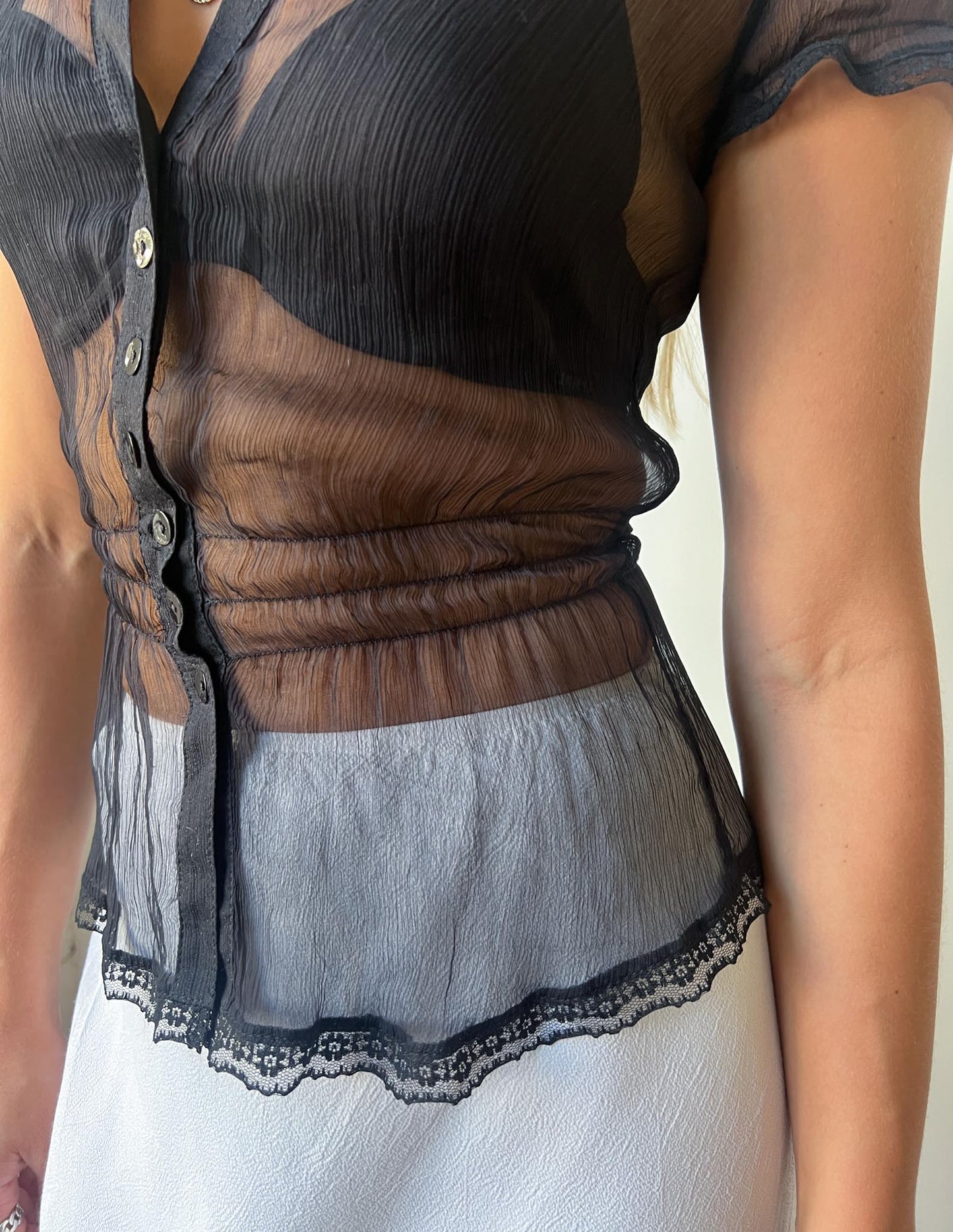 100% Silk Button Up Sheer Top
