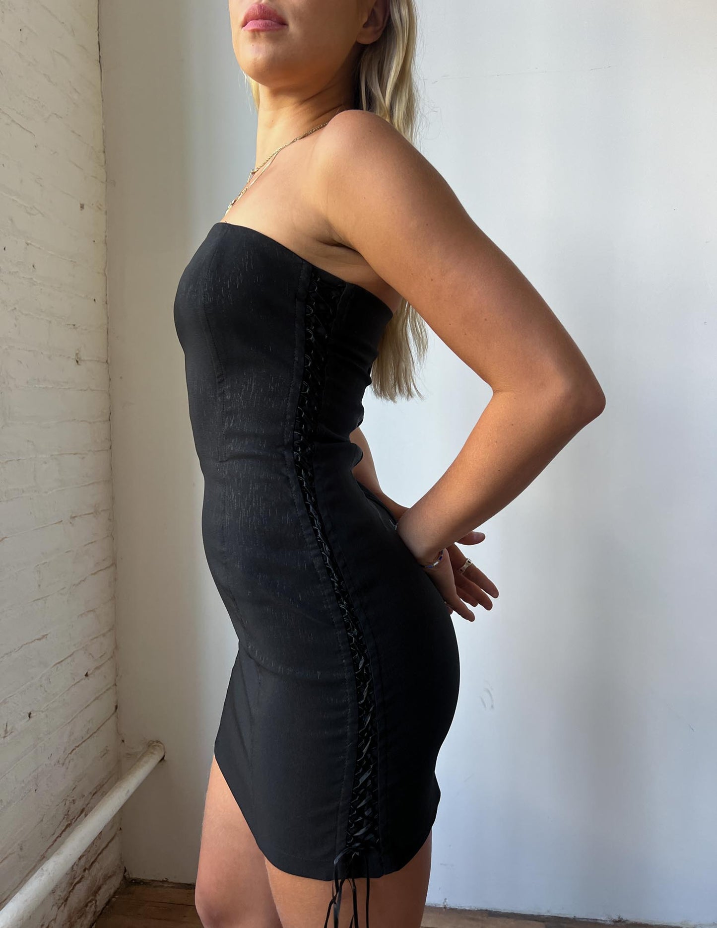 Vintage 90s Side Tie Lace Up Mini Tube Dress