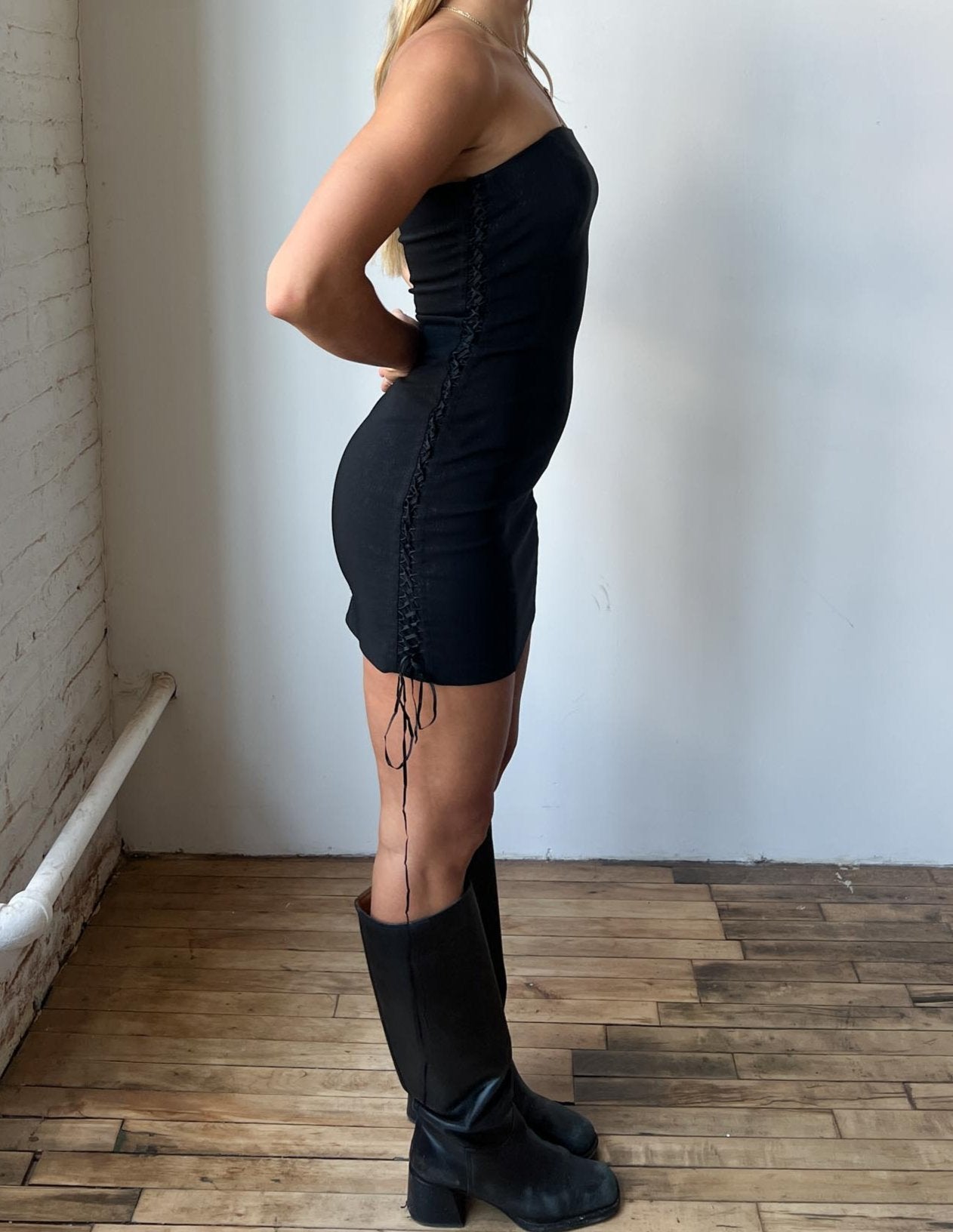 Vintage 90s Side Tie Lace Up Mini Tube Dress