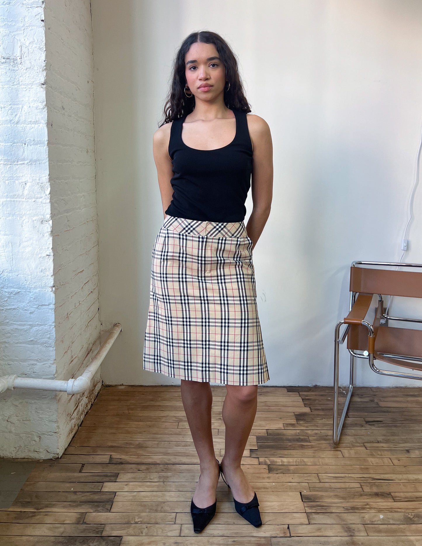 Burberry London Blue Label Plaid Midi Skirt