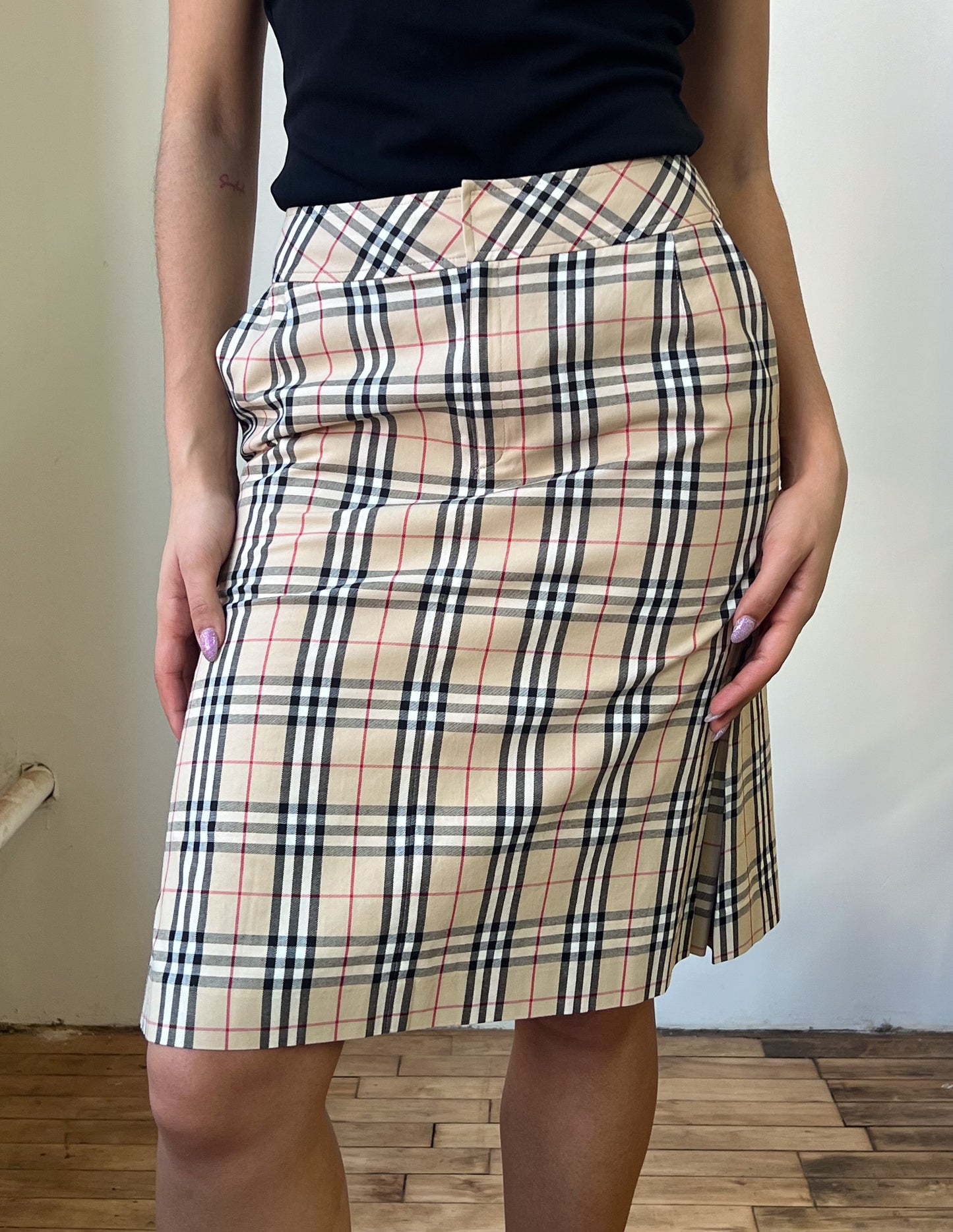 Burberry London Blue Label Plaid Midi Skirt