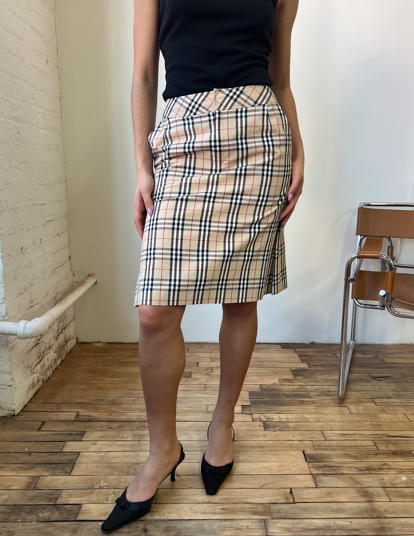 Burberry London Blue Label Plaid Midi Skirt