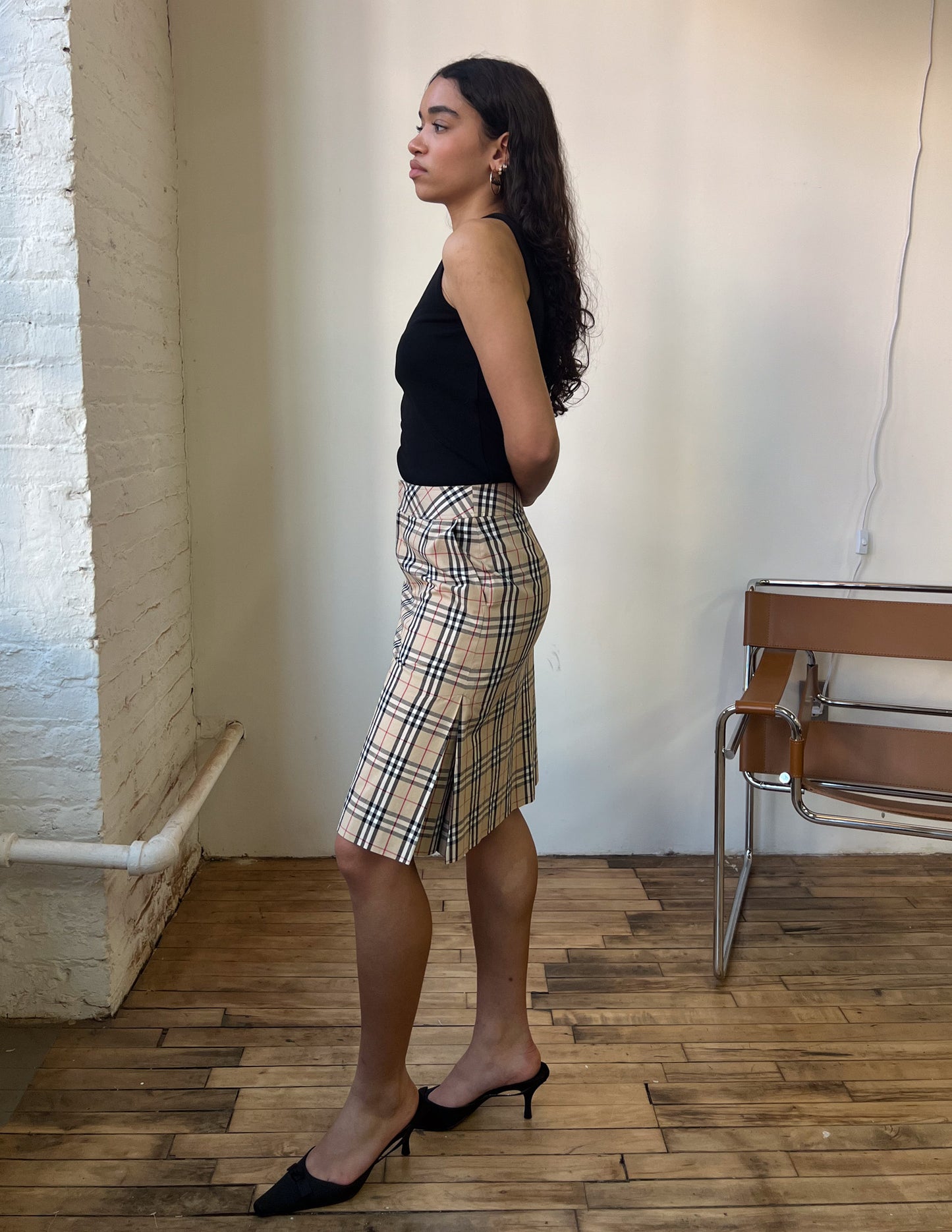 Burberry London Blue Label Plaid Midi Skirt