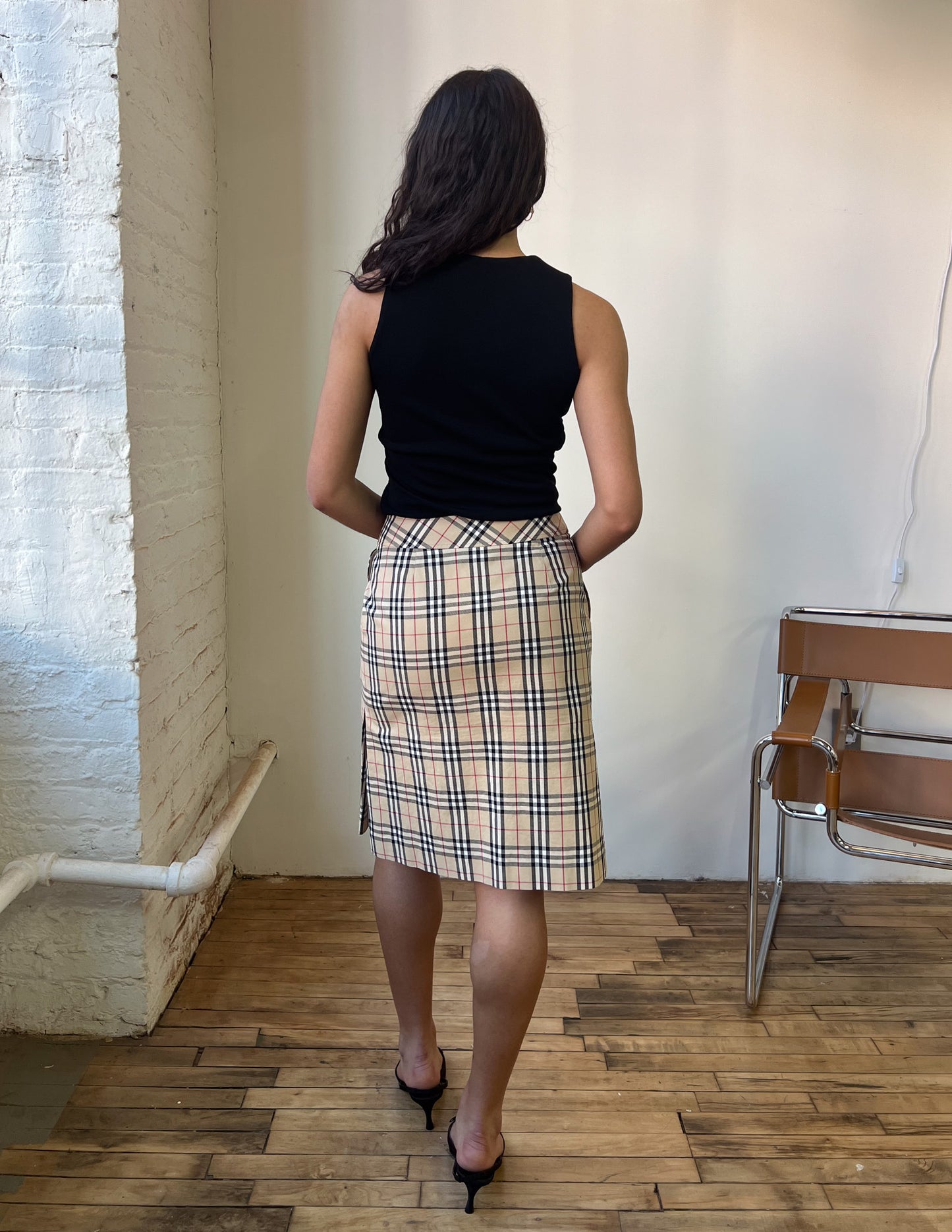 Burberry London Blue Label Plaid Midi Skirt
