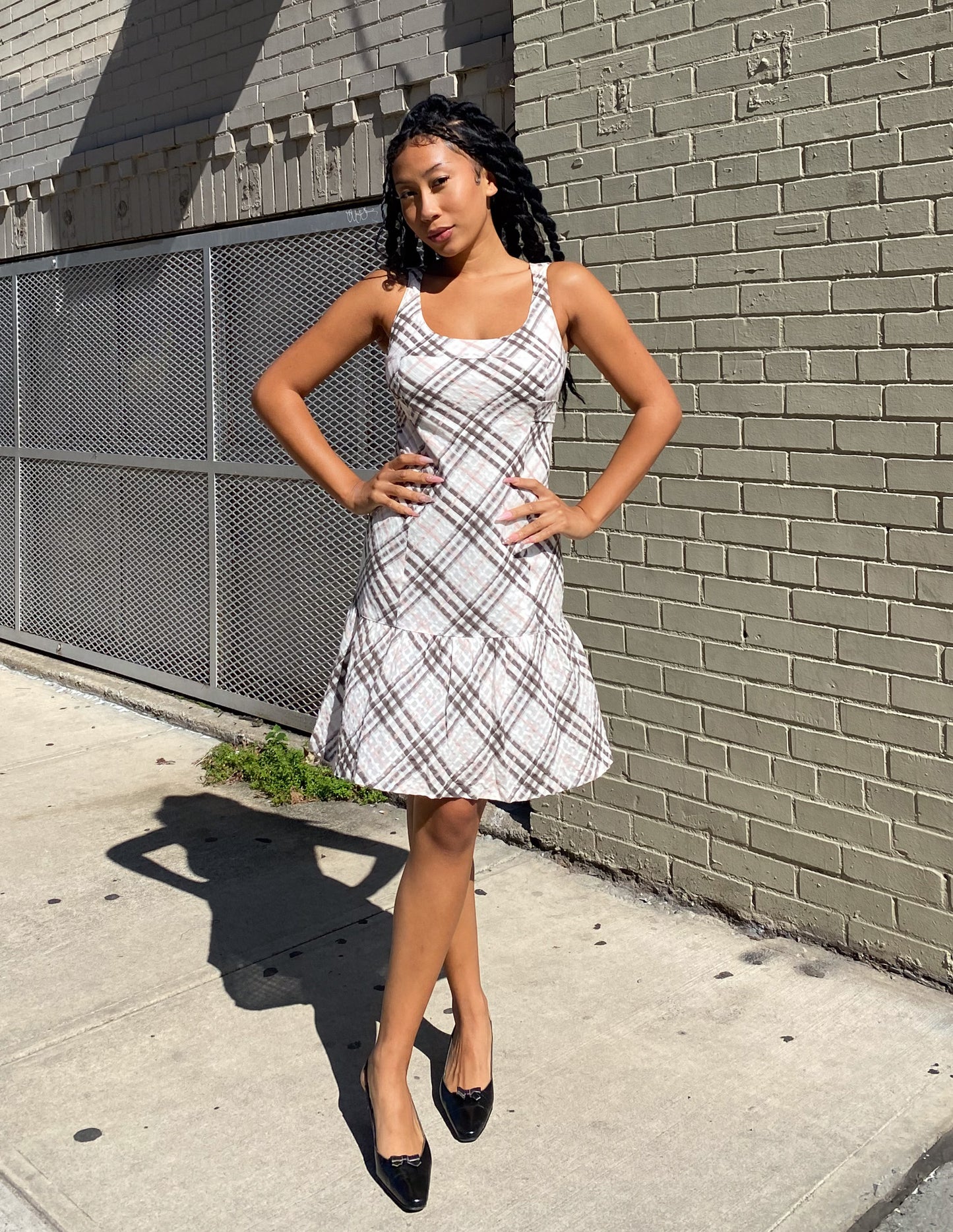 Burberry London Blue Label Pink Stripe Check Midi Dress
