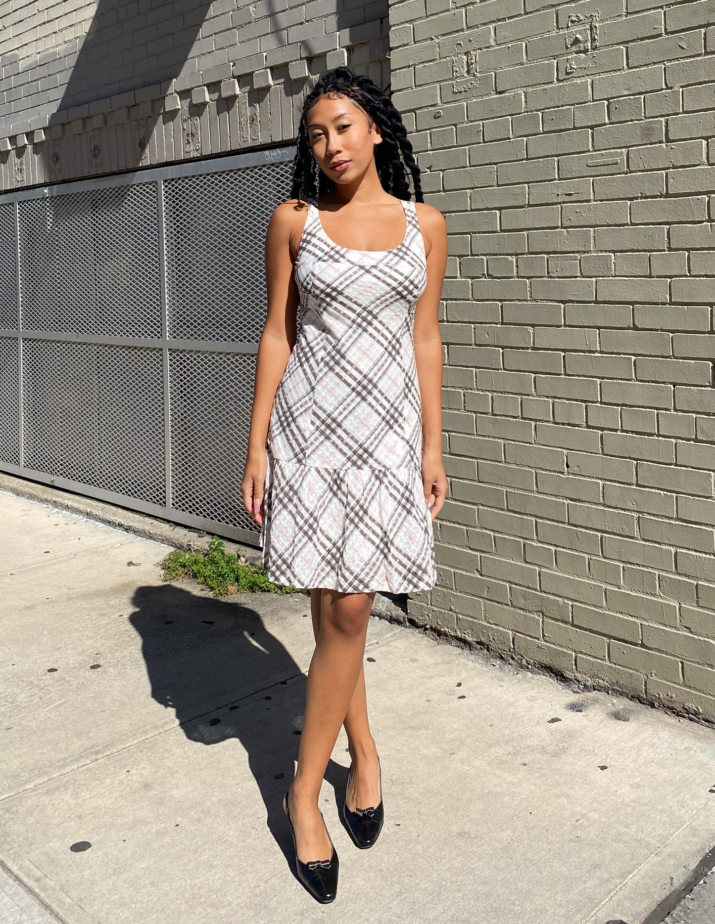Burberry London Blue Label Pink Stripe Check Midi Dress