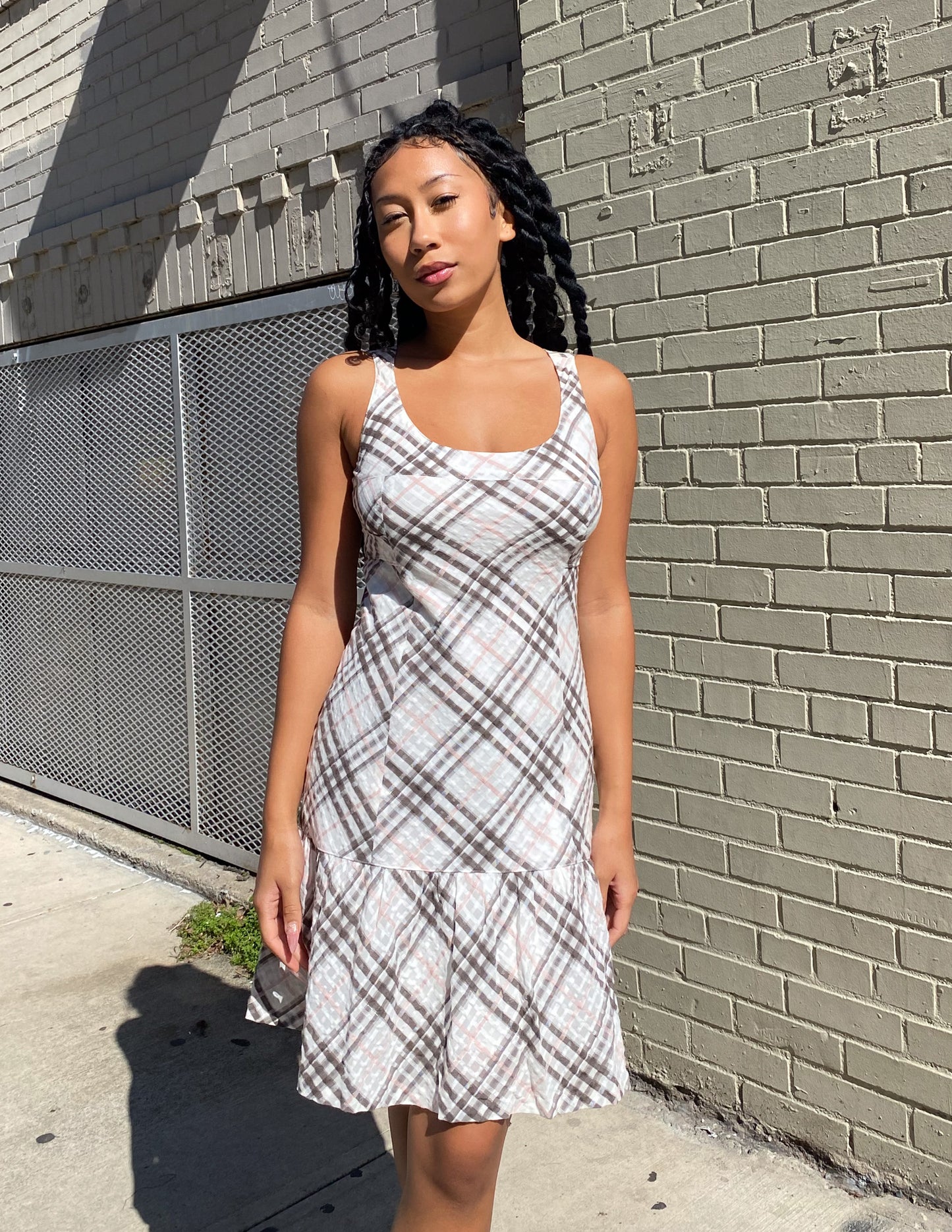 Burberry London Blue Label Pink Stripe Check Midi Dress