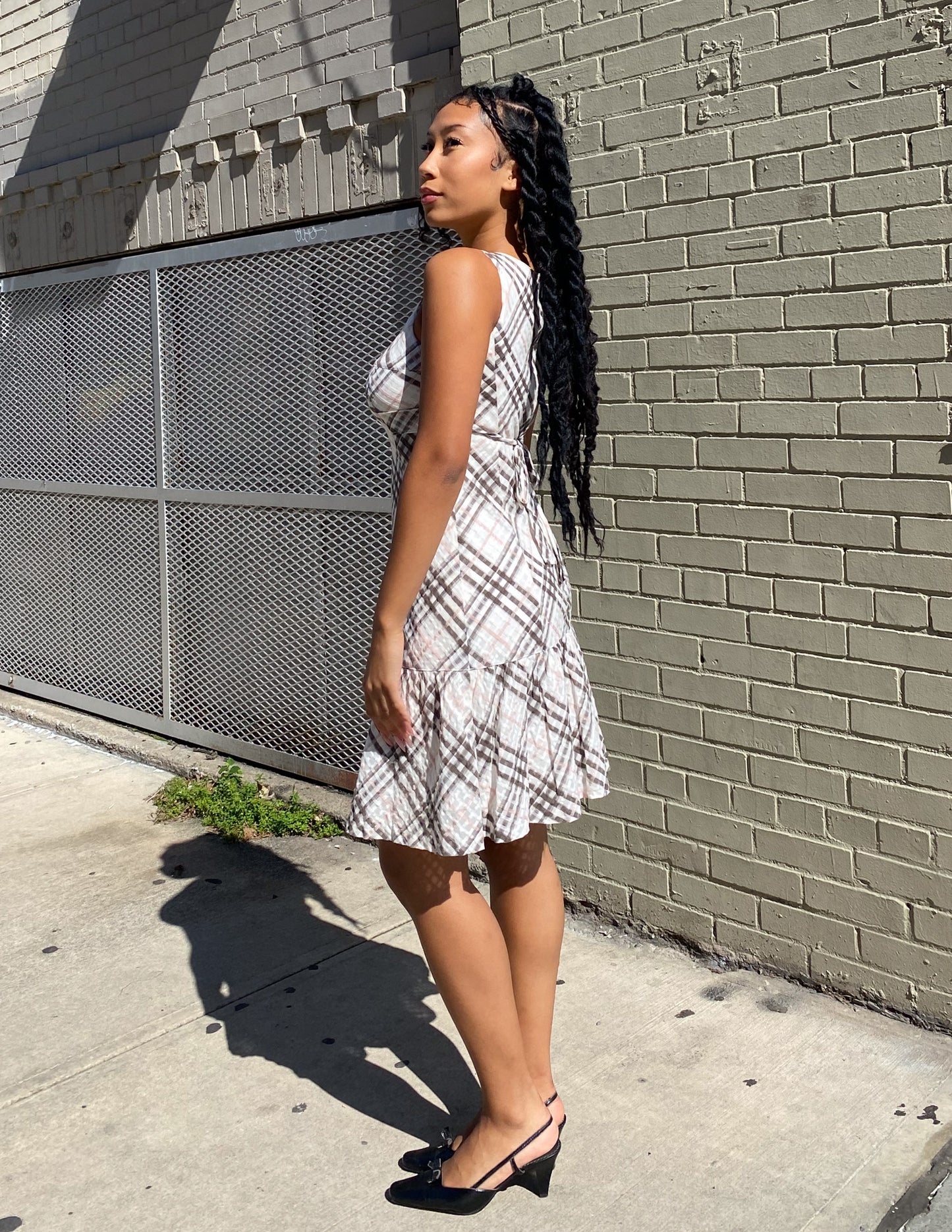 Burberry London Blue Label Pink Stripe Check Midi Dress