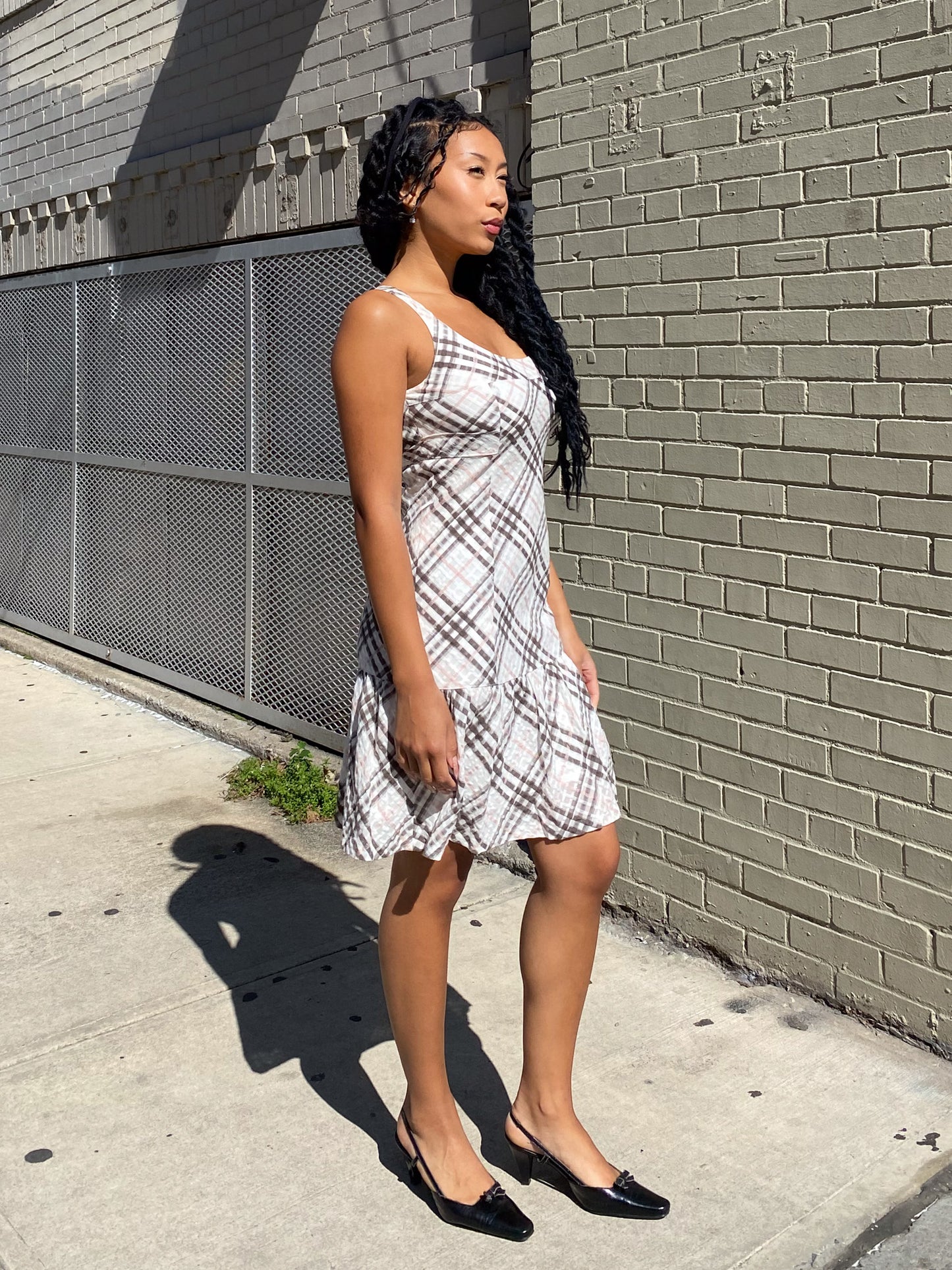 Burberry London Blue Label Pink Stripe Check Midi Dress