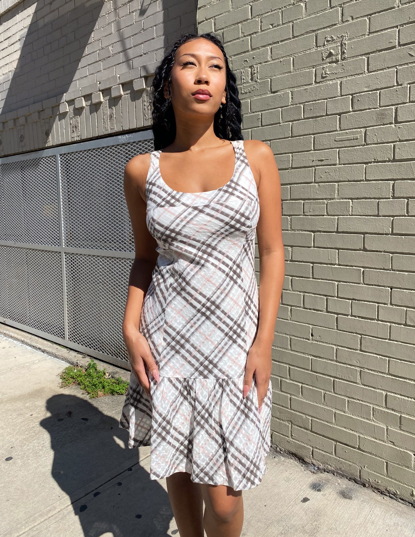 Burberry London Blue Label Pink Stripe Check Midi Dress