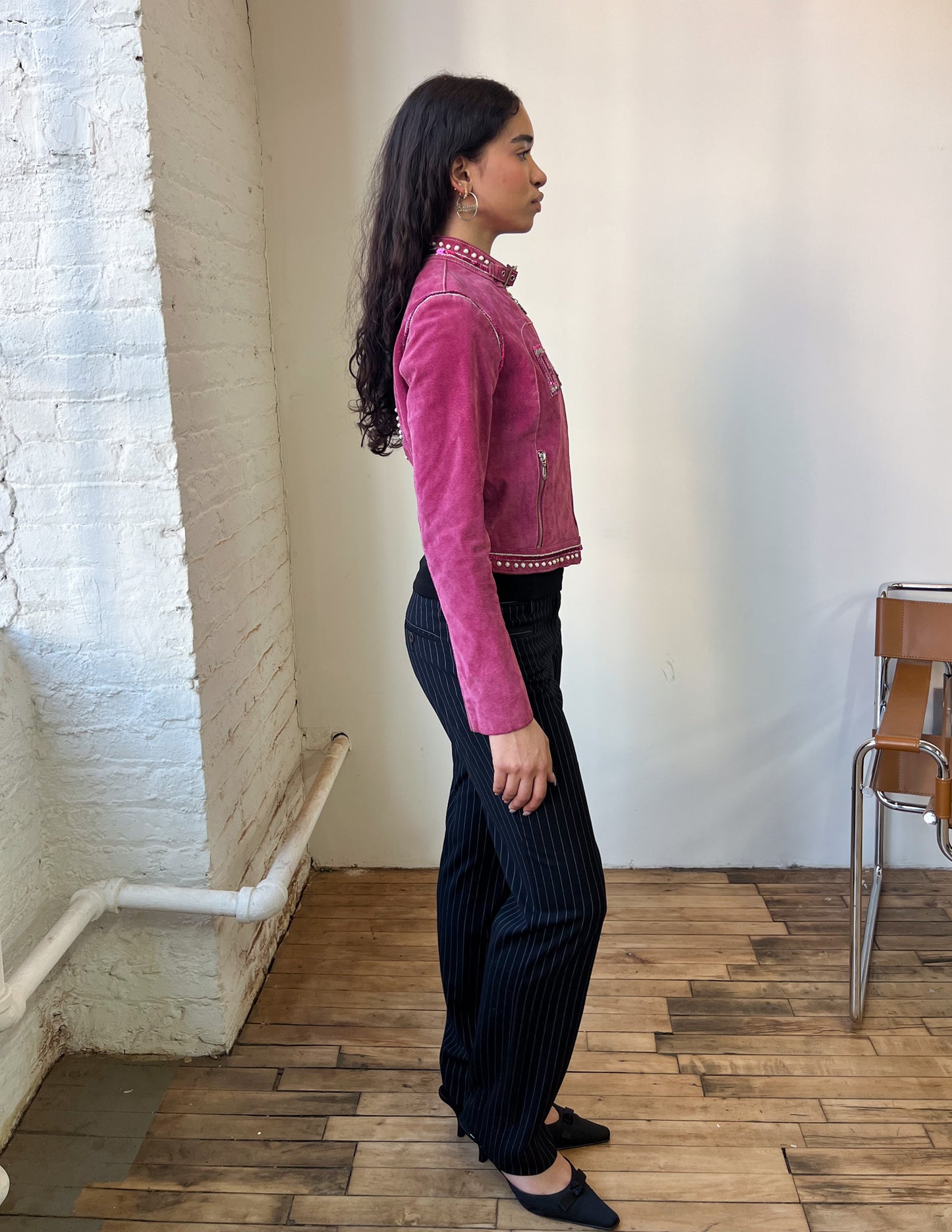 Wilson's Leather Diva Embellished Pink Suede Jacket