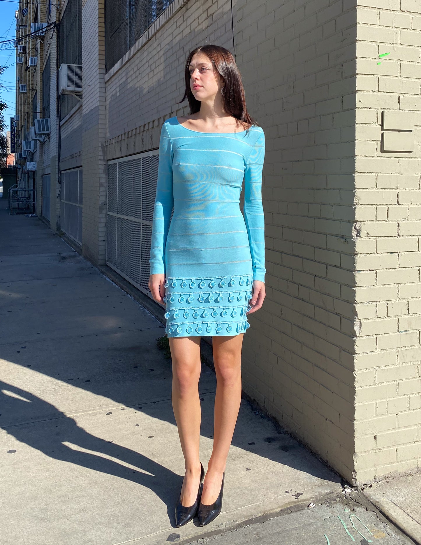 Christian Dior Blue Long Sleeve Knit Midi Dress