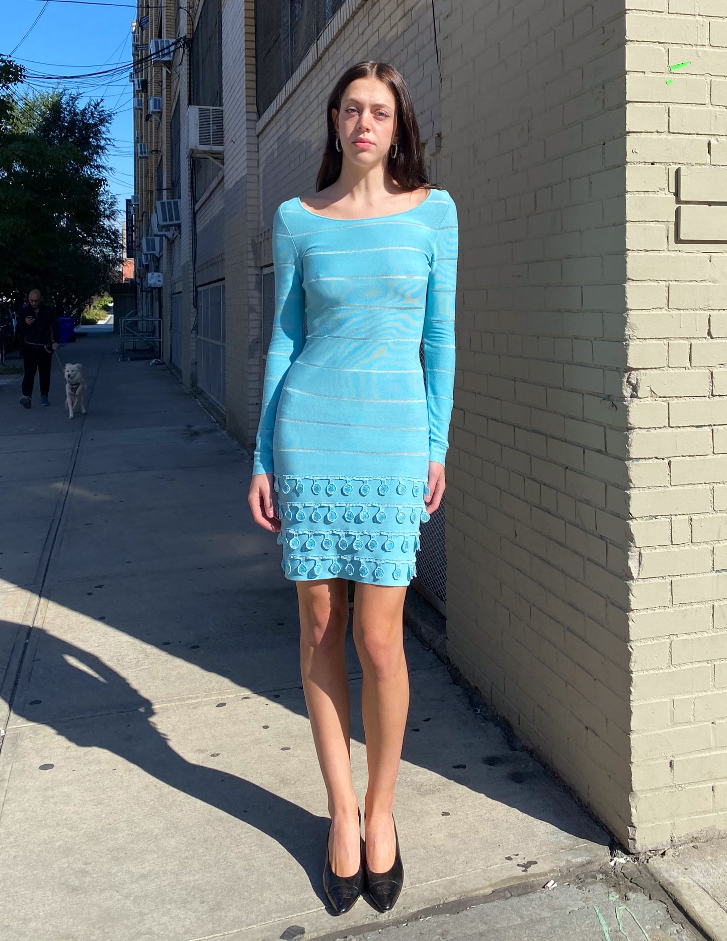 Christian Dior Blue Long Sleeve Knit Midi Dress