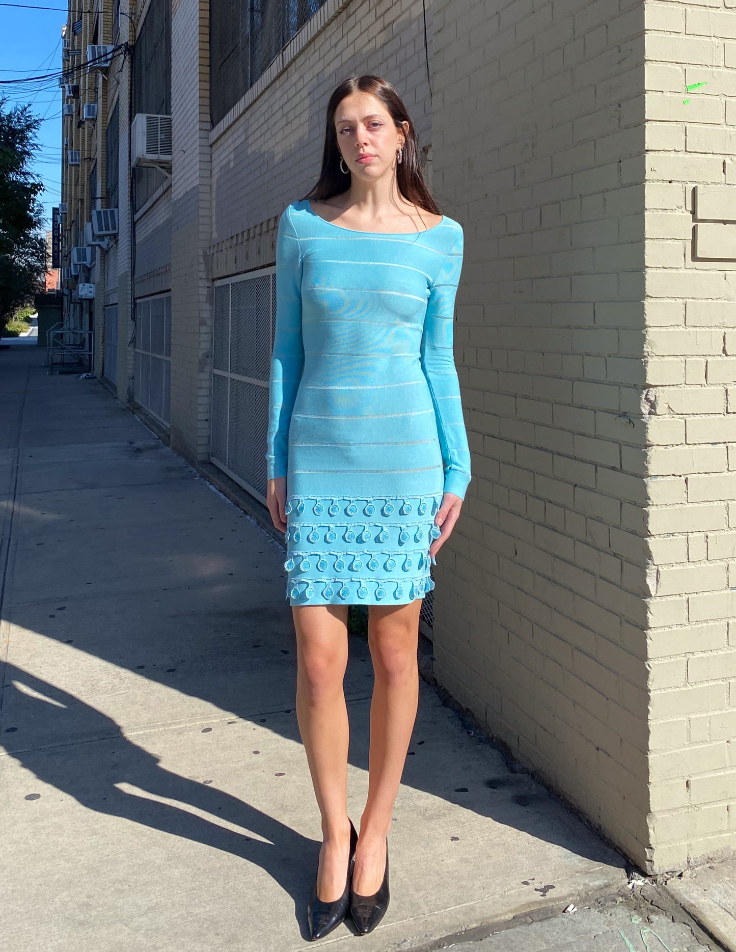 Christian Dior Blue Long Sleeve Knit Midi Dress
