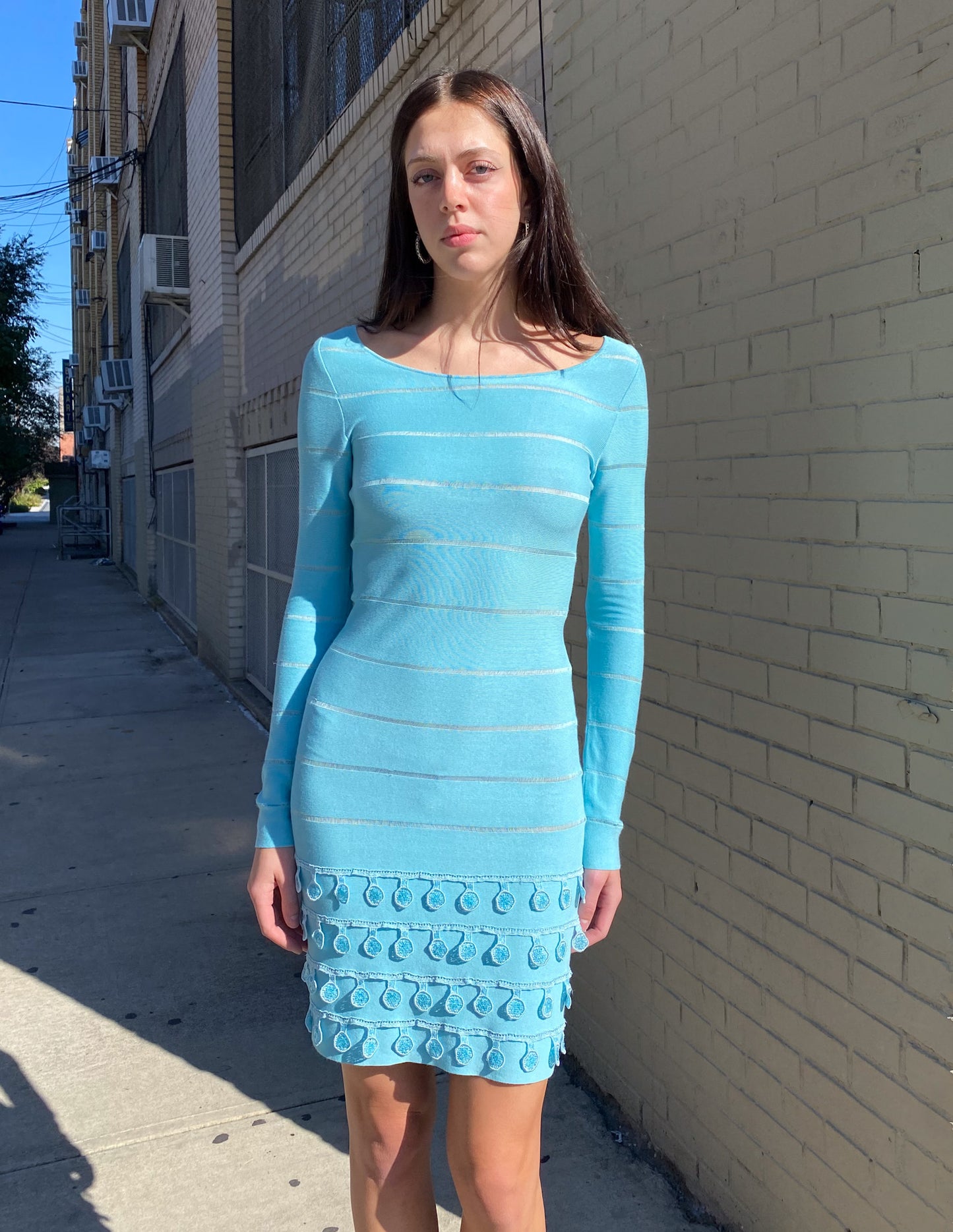 Christian Dior Blue Long Sleeve Knit Midi Dress