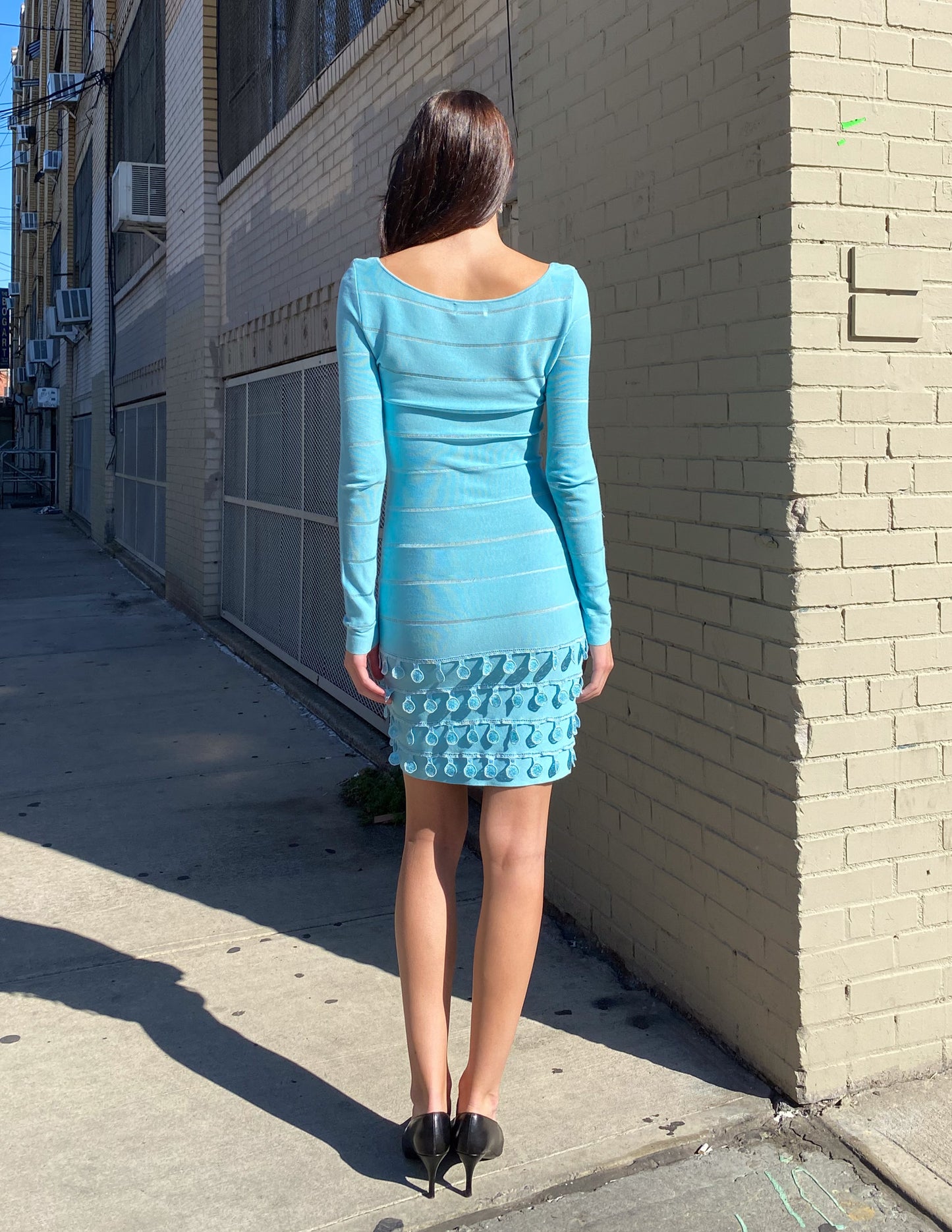 Christian Dior Blue Long Sleeve Knit Midi Dress