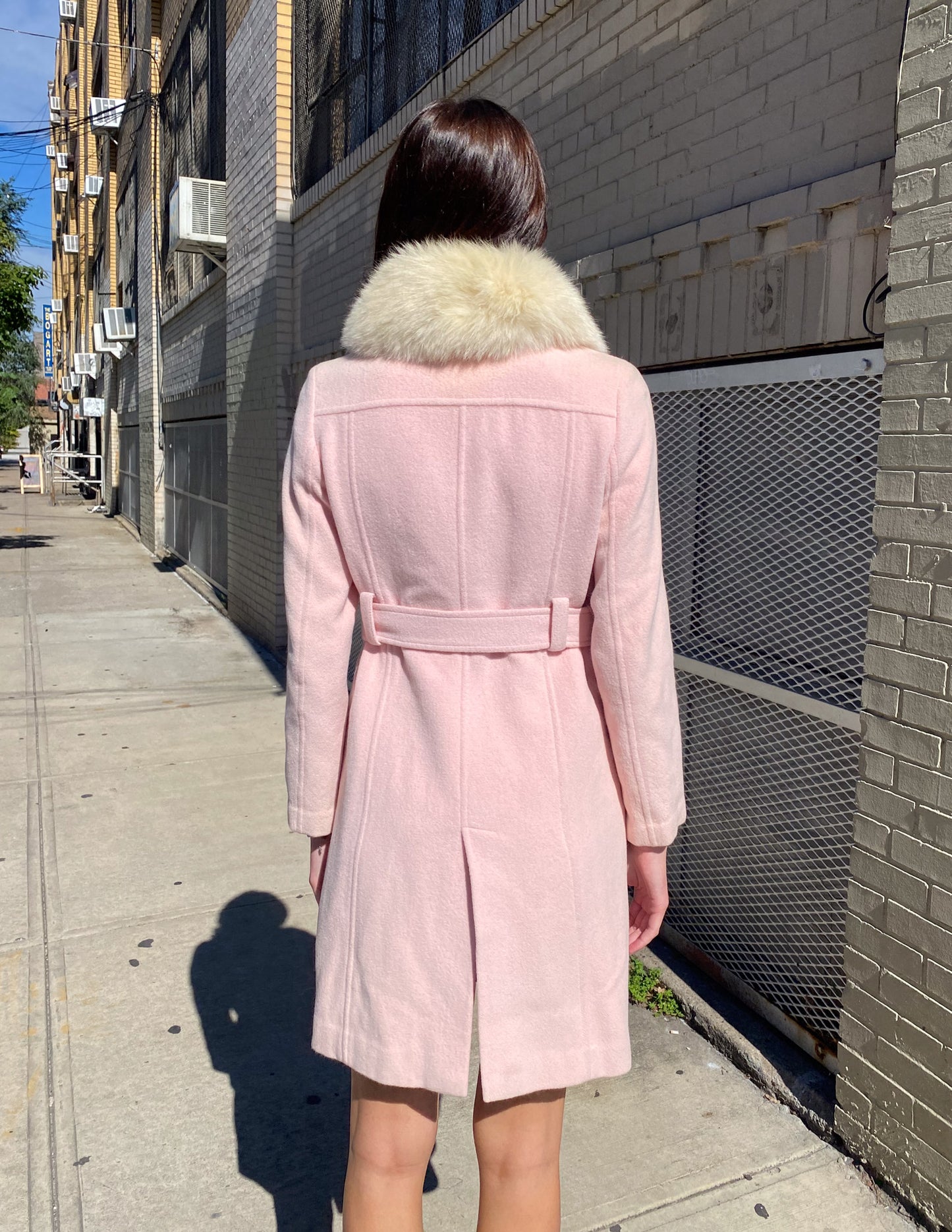 Courrèges Baby Pink Detachable Fox Fur Trim Coat
