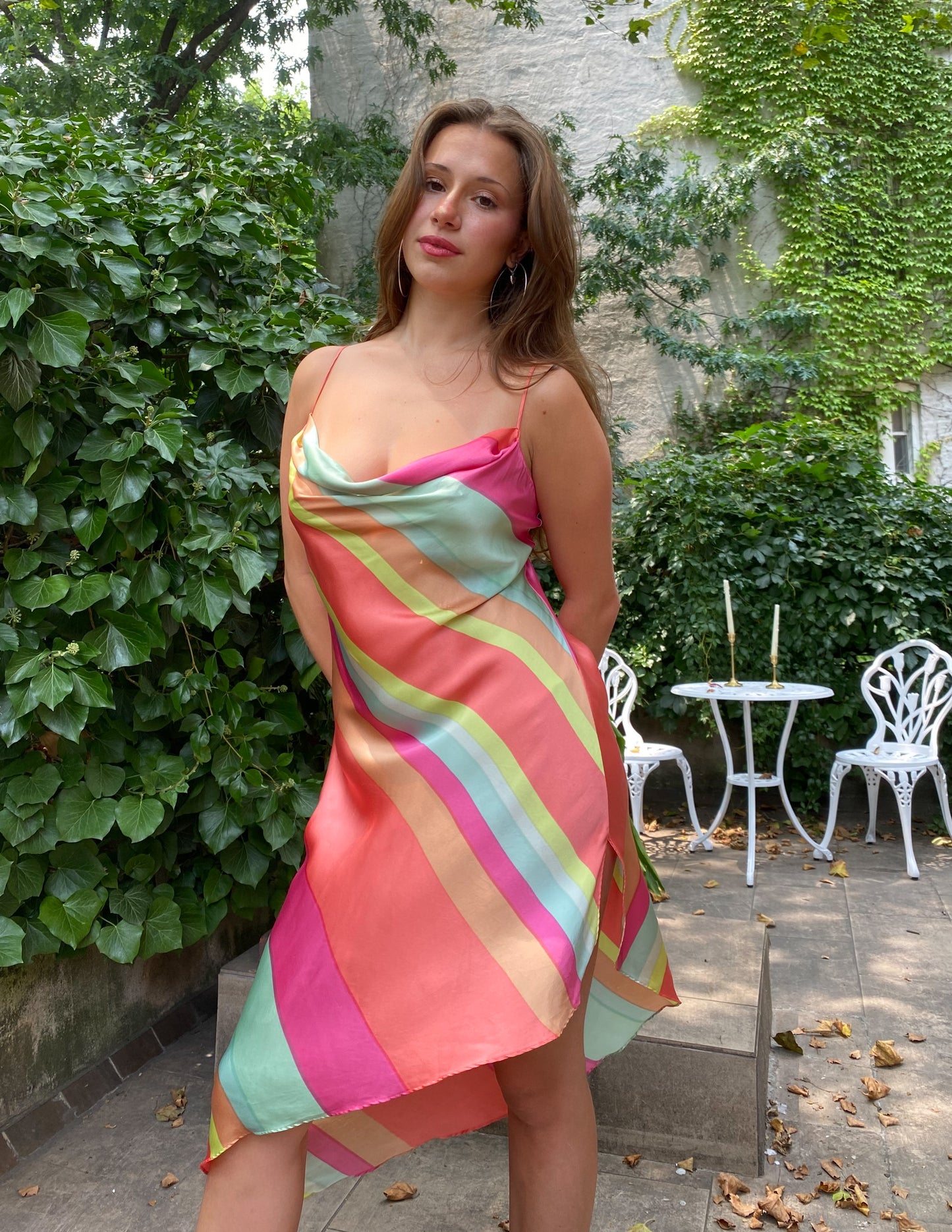 Vtg 100% Silk VS Rainbow Asymmetric Dress