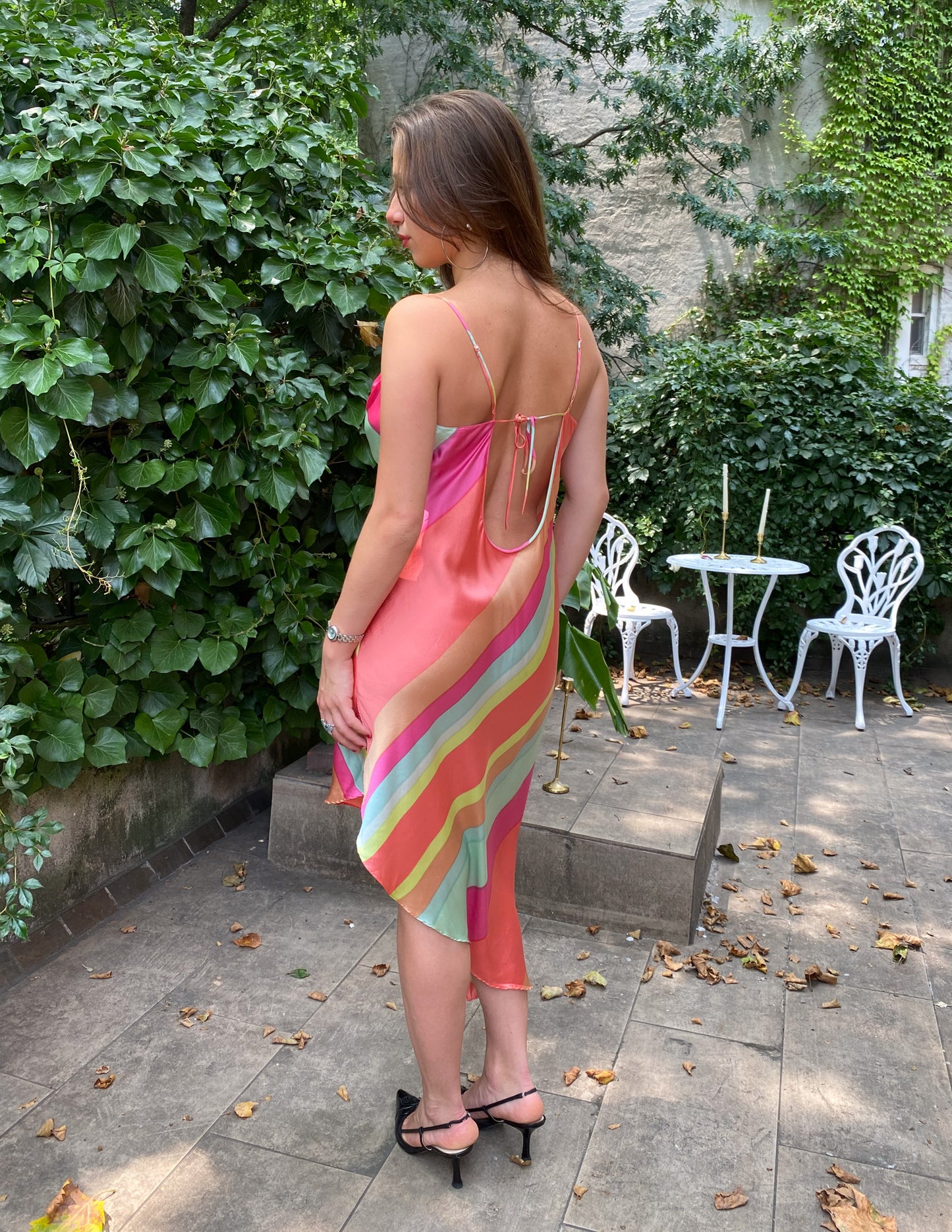 Vtg 100% Silk VS Rainbow Asymmetric Dress