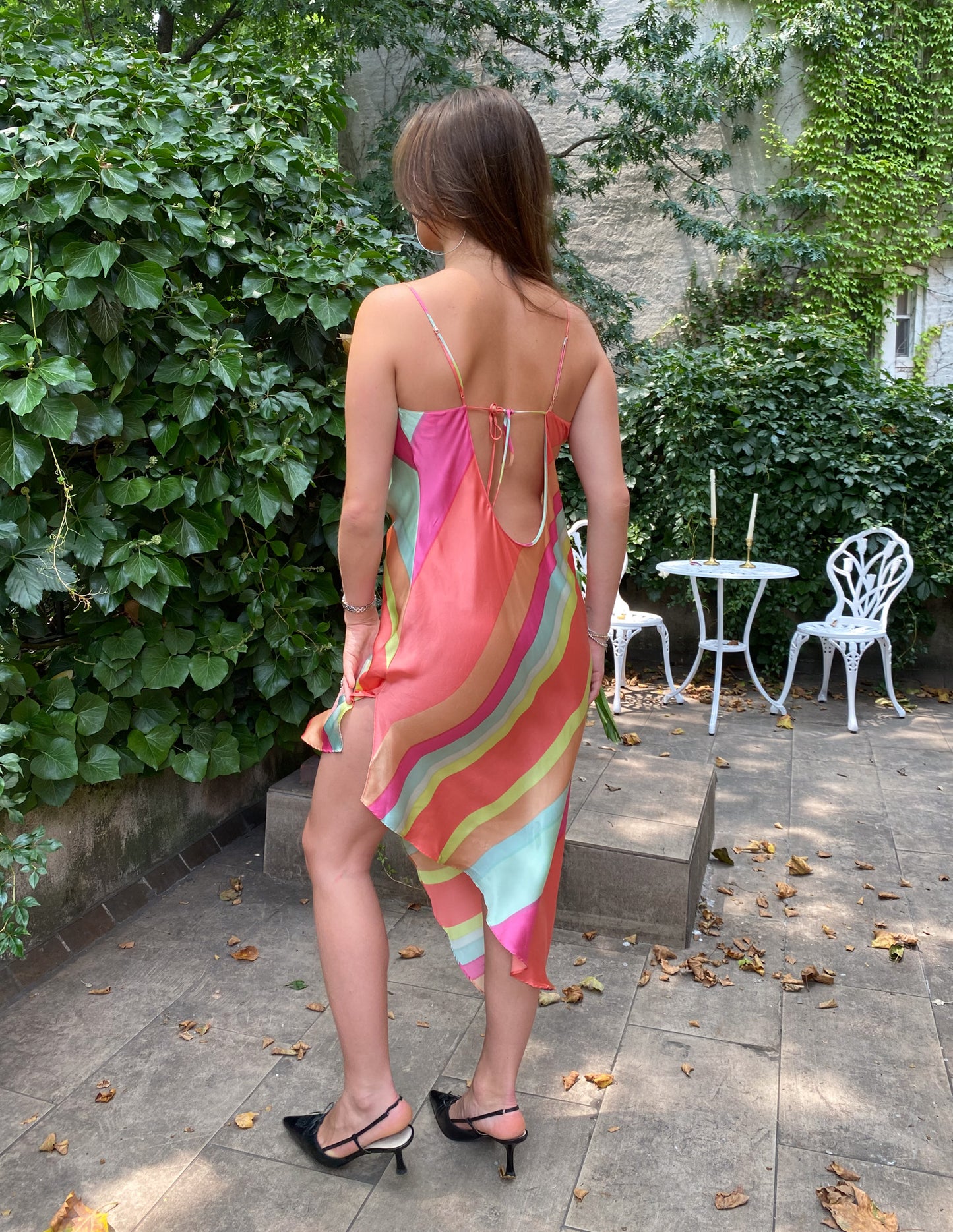 Vtg 100% Silk VS Rainbow Asymmetric Dress