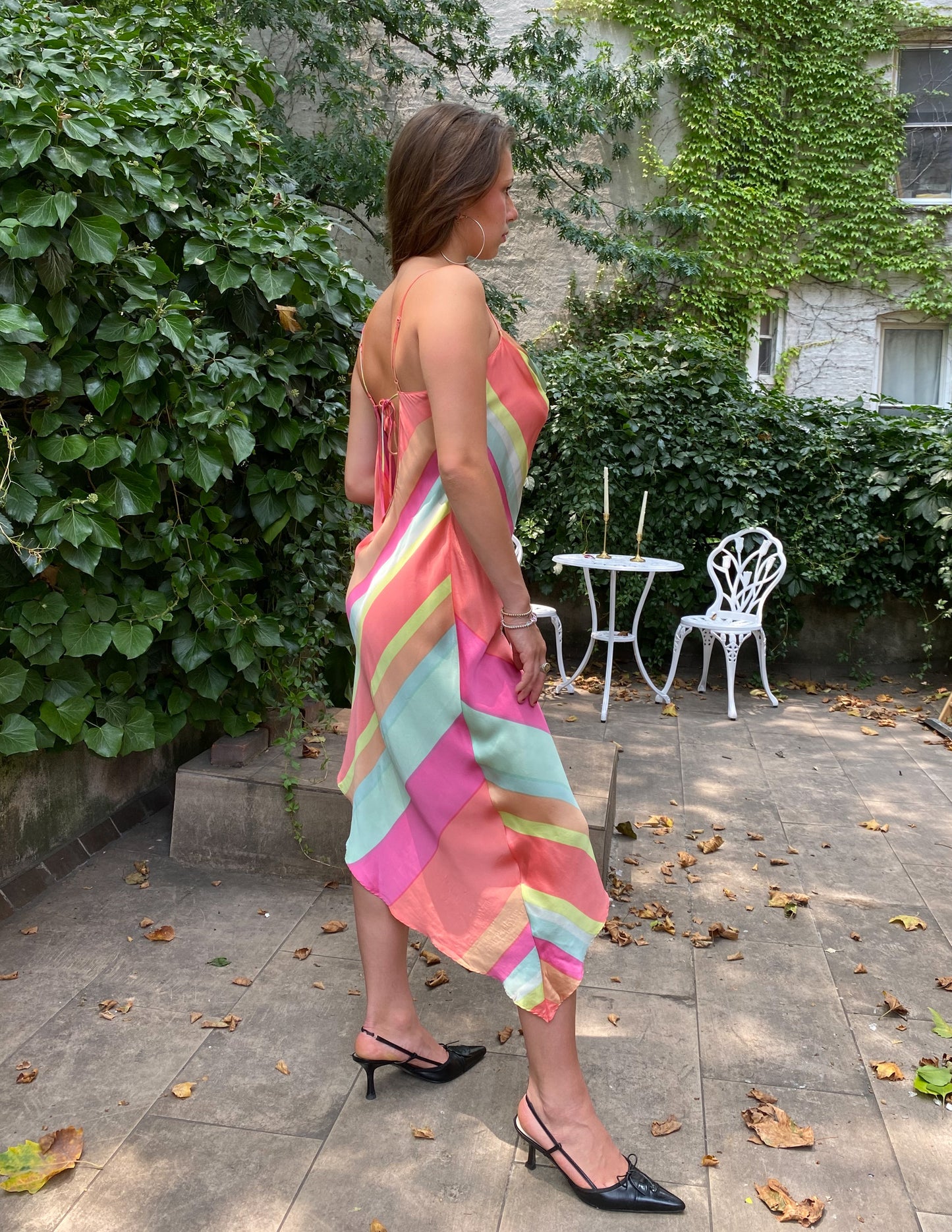 Vtg 100% Silk VS Rainbow Asymmetric Dress