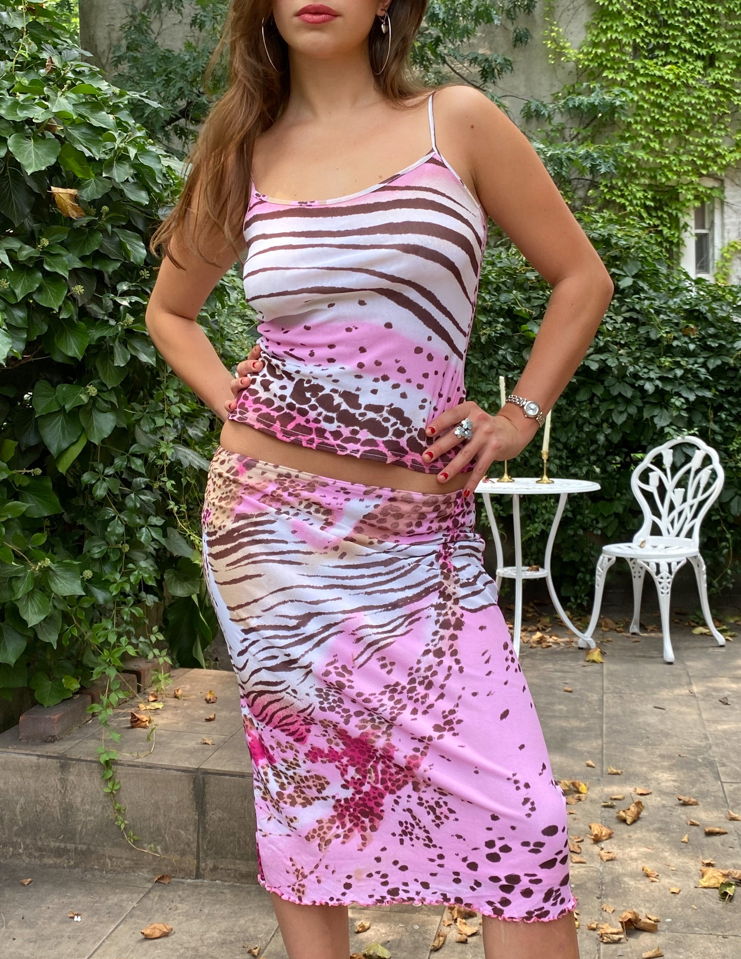 Vintage Morgan de Toi Pink Animal Print Skirt Set