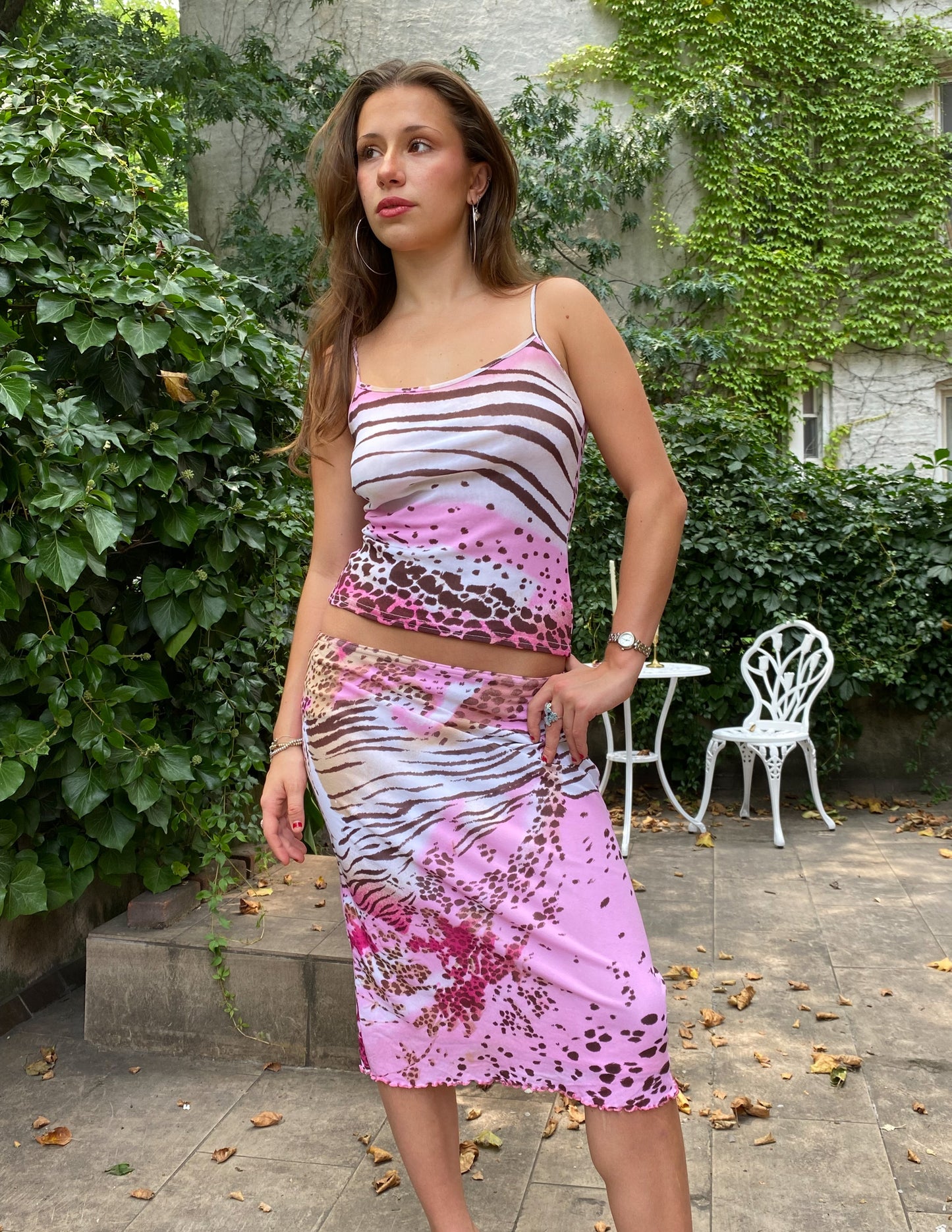 Vintage Morgan de Toi Pink Animal Print Skirt Set