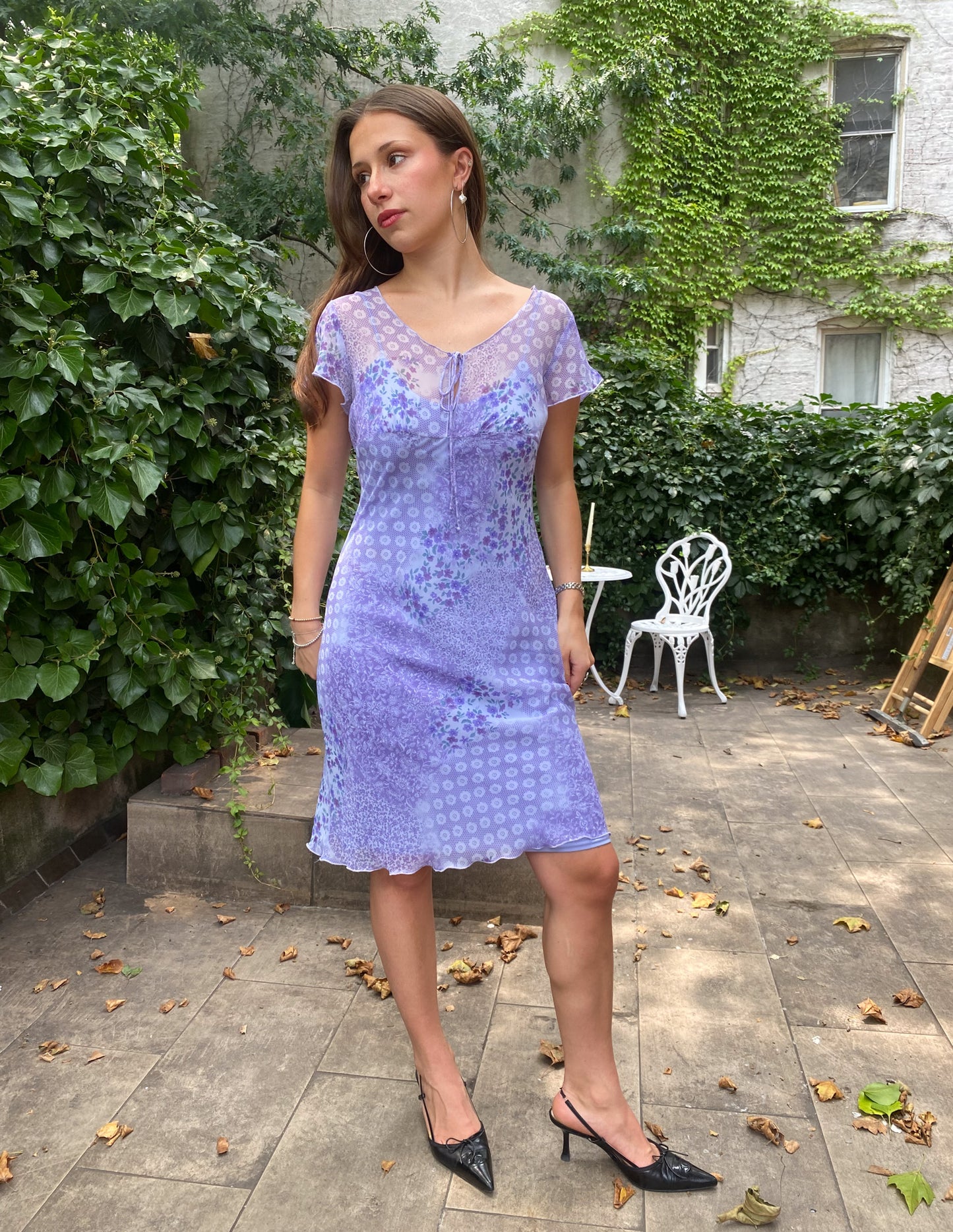 Vtg 90's Lilac Floral Overlay Dress