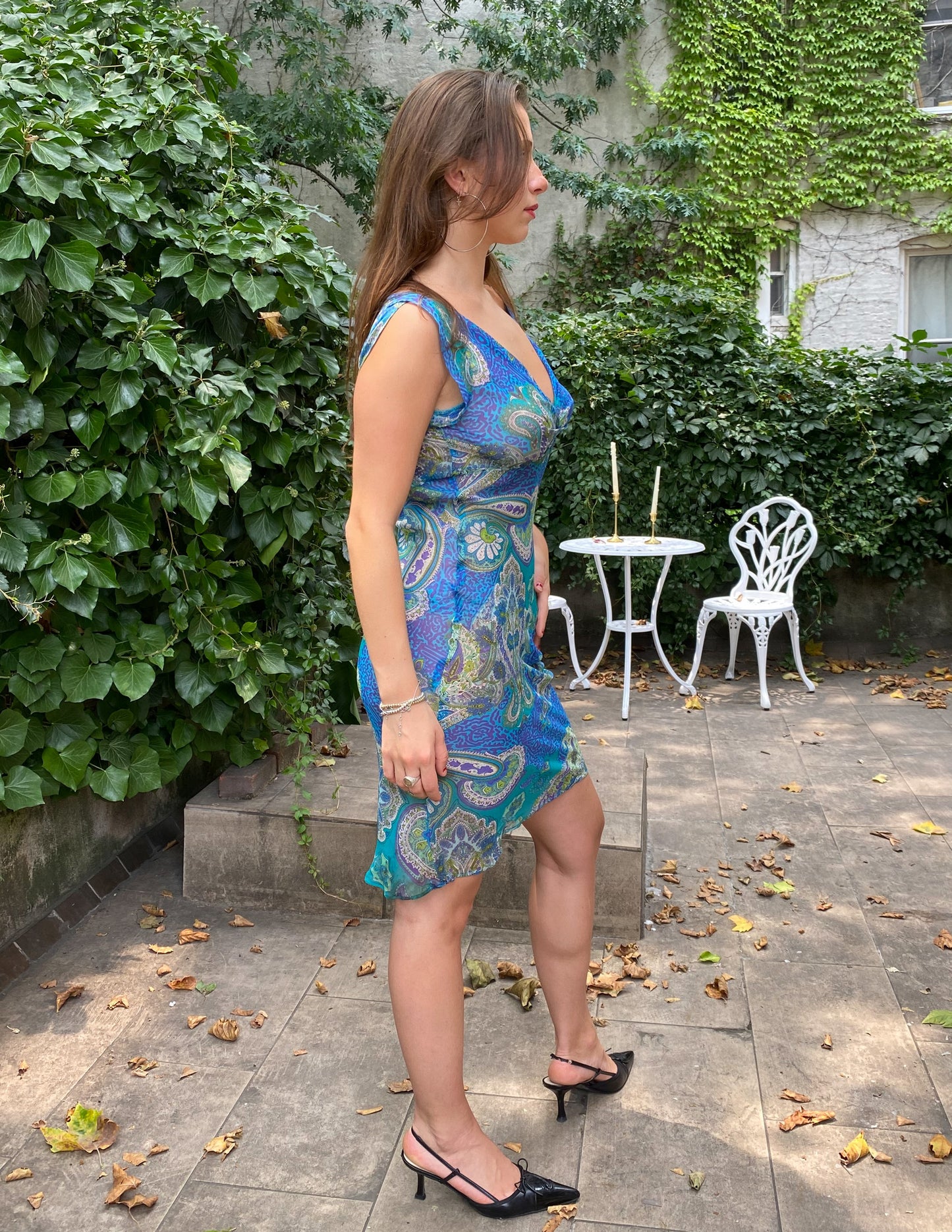 Vtg 100% Silk Paisley Sheer Midi Dress