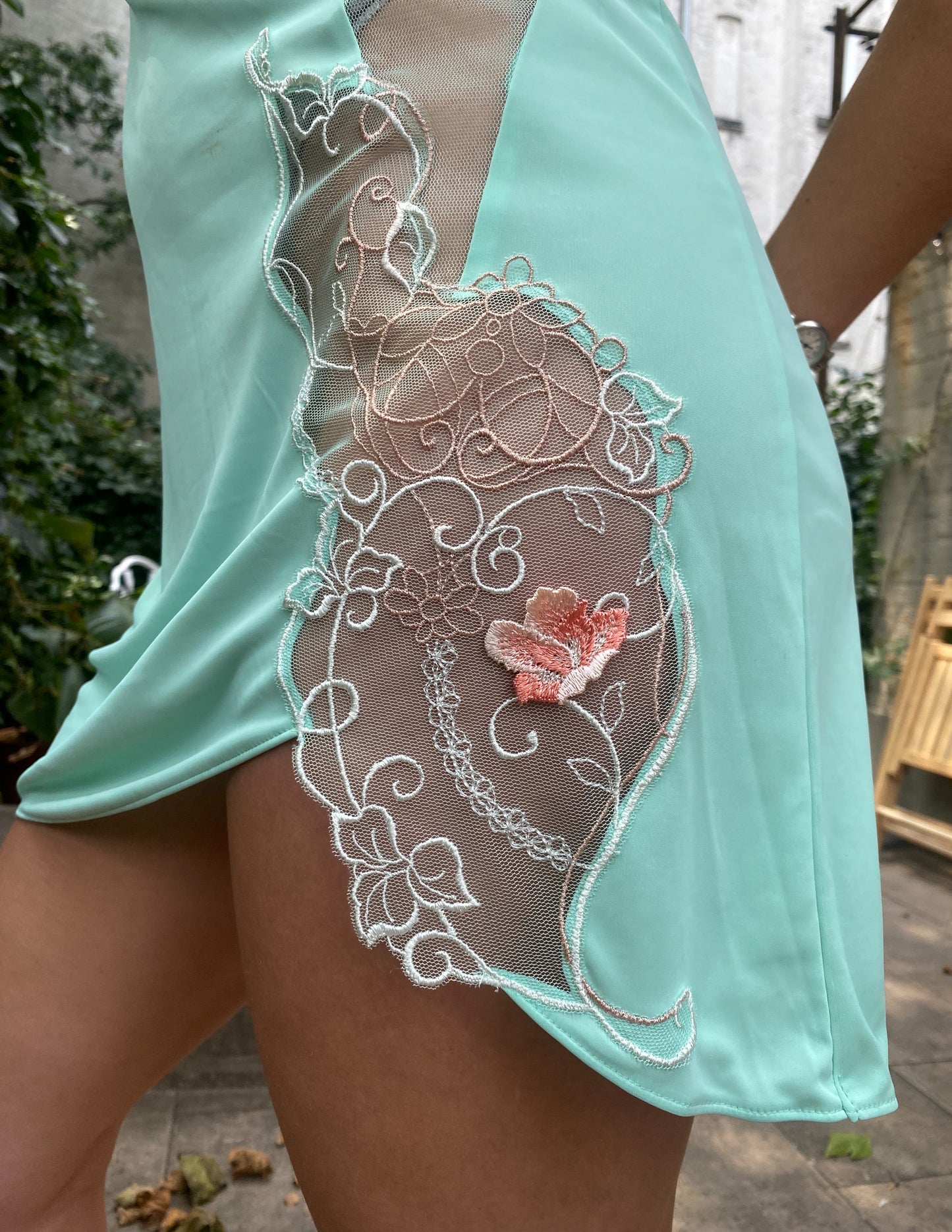 Vtg Japan Triumph Embroidered Floral Slip Dress