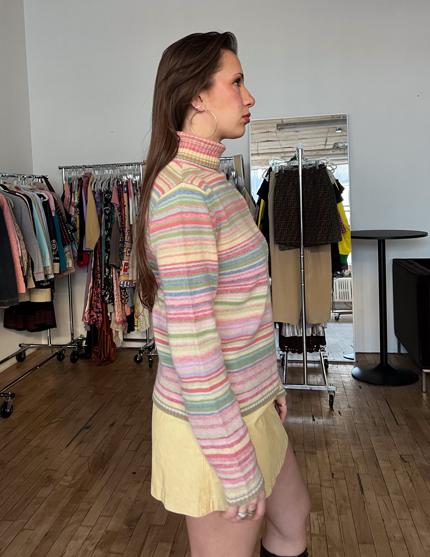 Vtg Pastel Stripe Wool Turtleneck