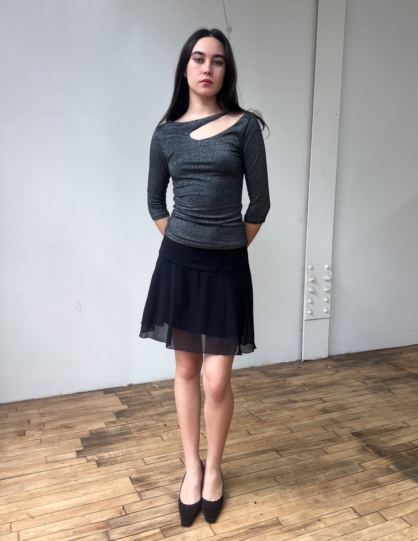 Caché Metallic Cut Out Top