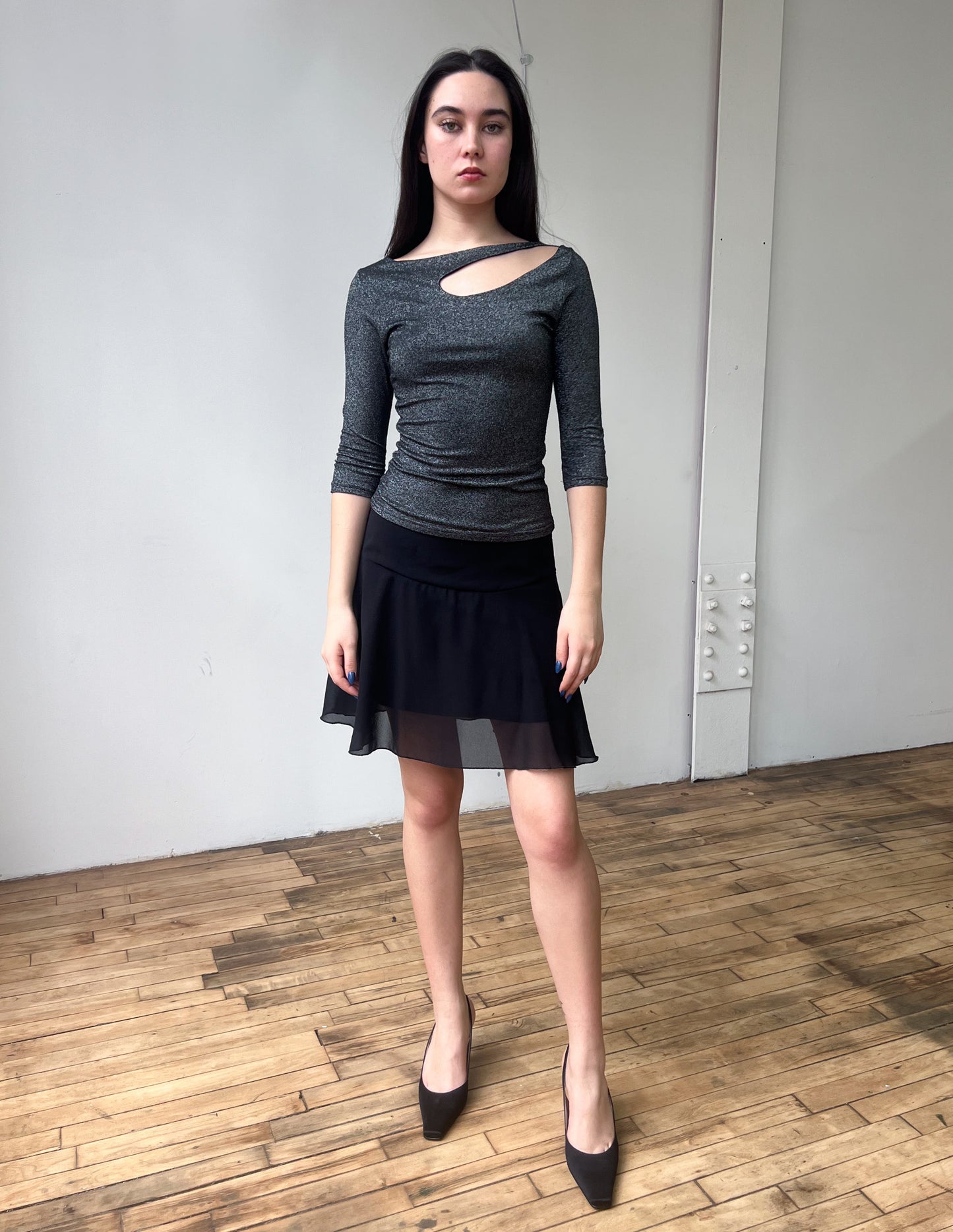 Caché Metallic Cut Out Top