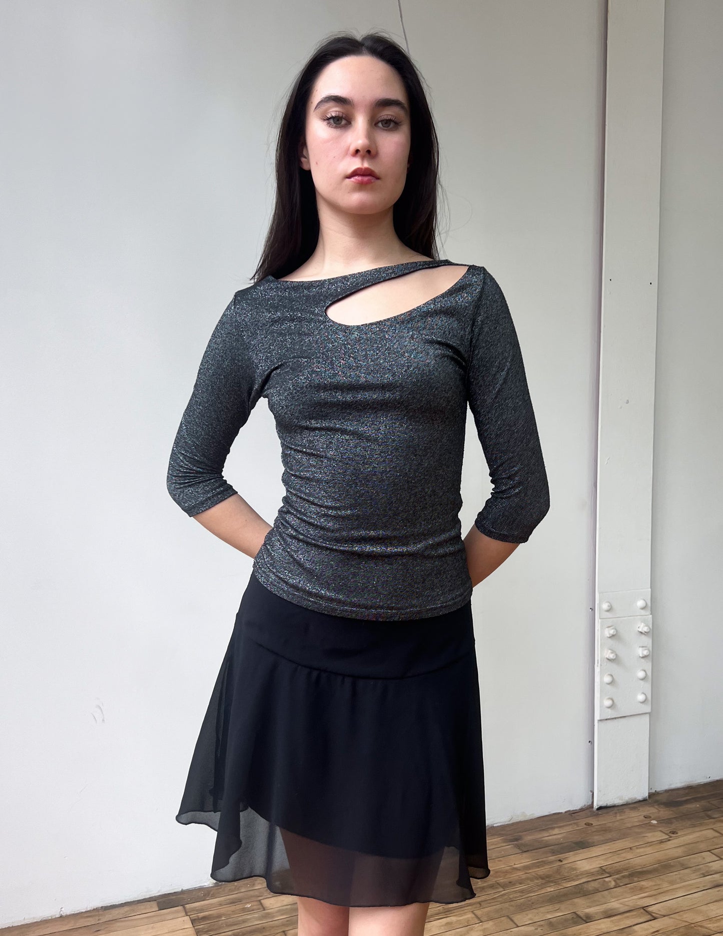 Caché Metallic Cut Out Top