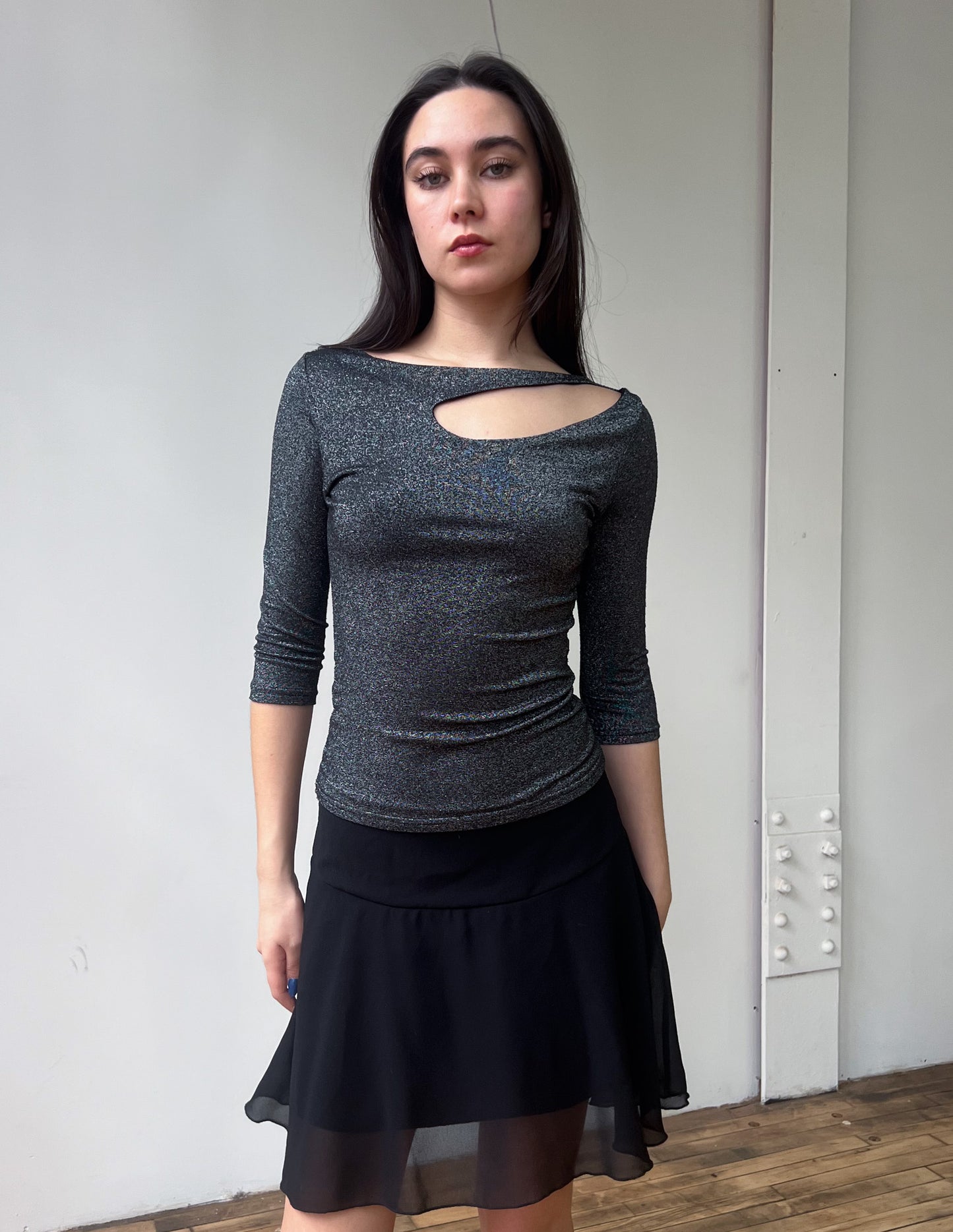 Caché Metallic Cut Out Top