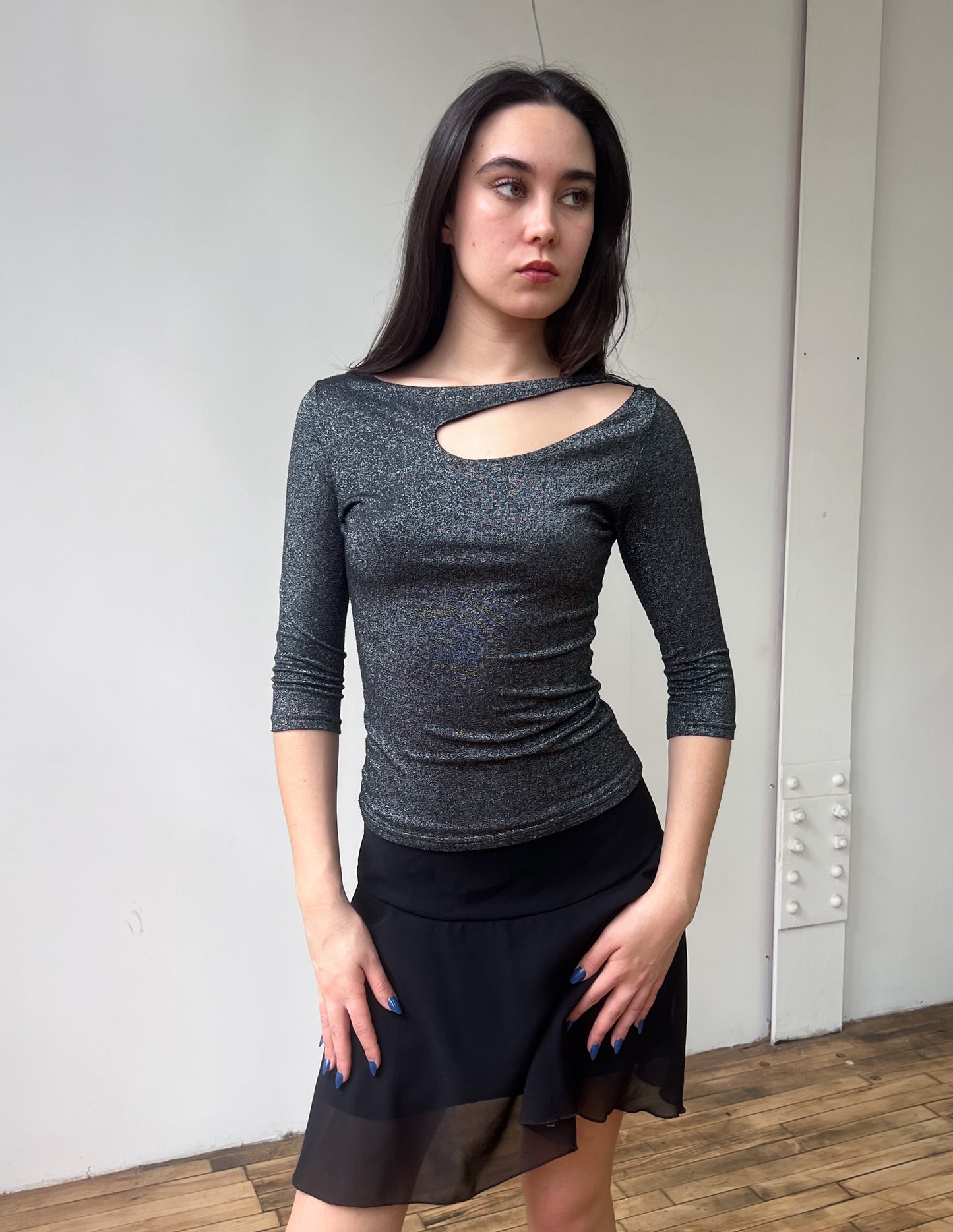 Caché Metallic Cut Out Top