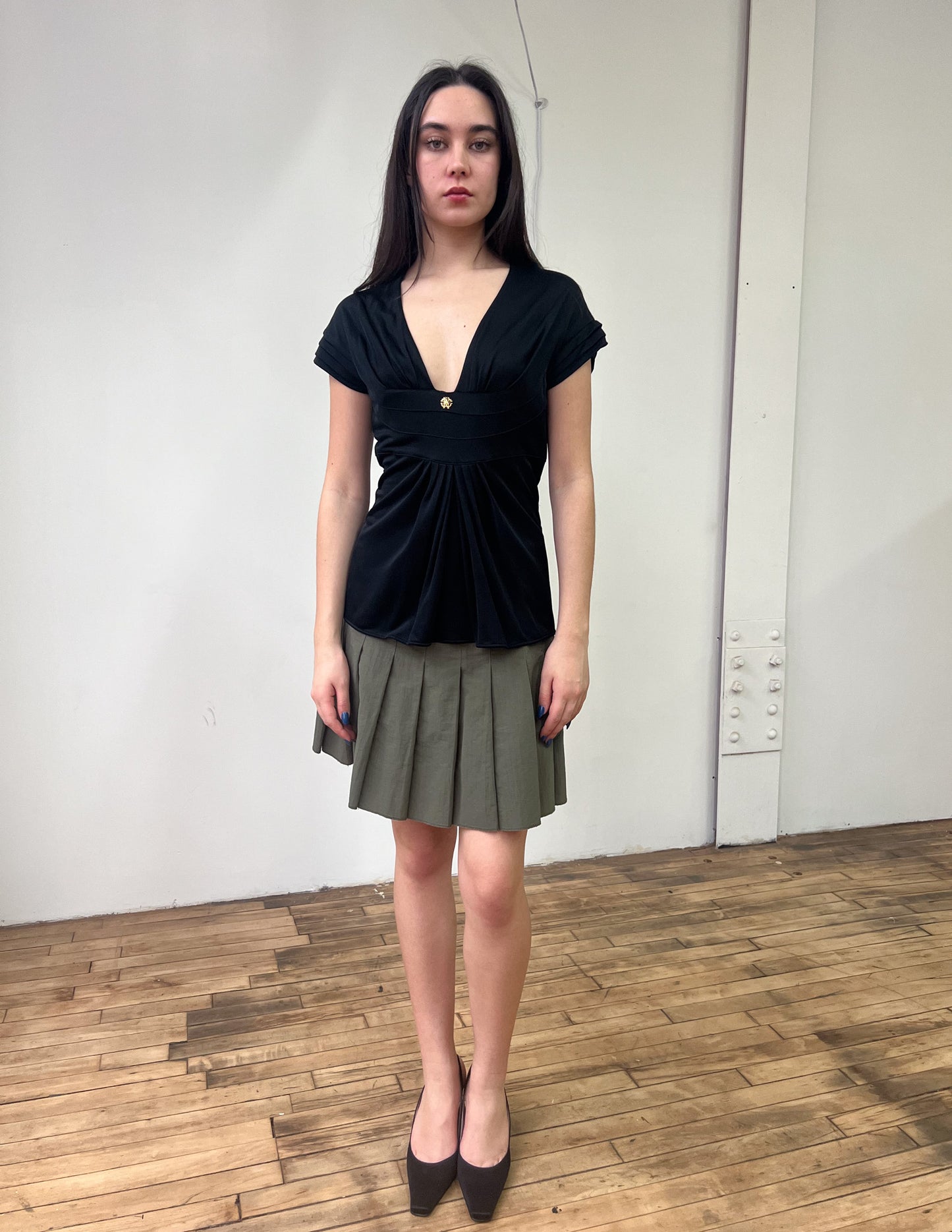 Roberto Cavalli Black Pleated Blouse