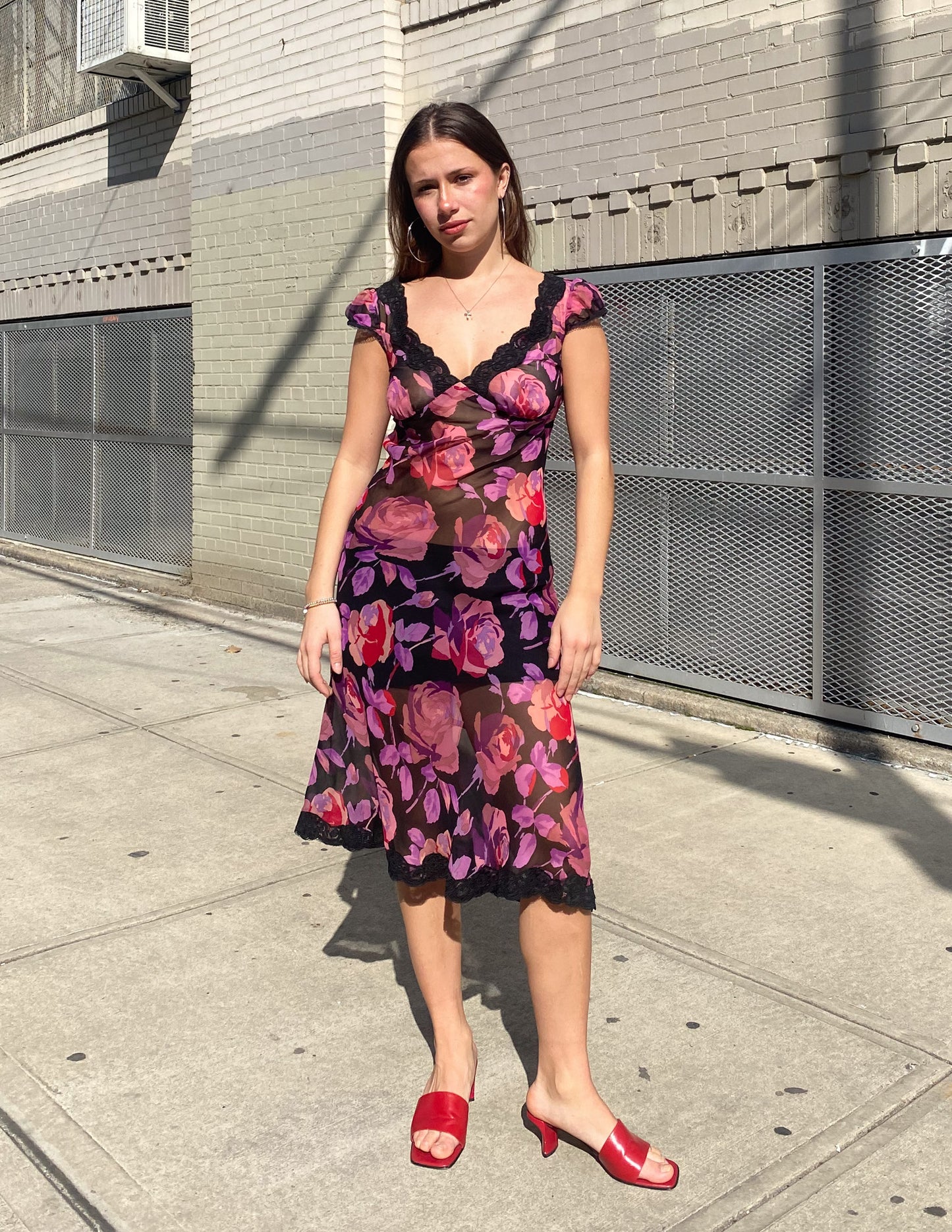 Vtg Betsey Johnson Floral Sheer Midi