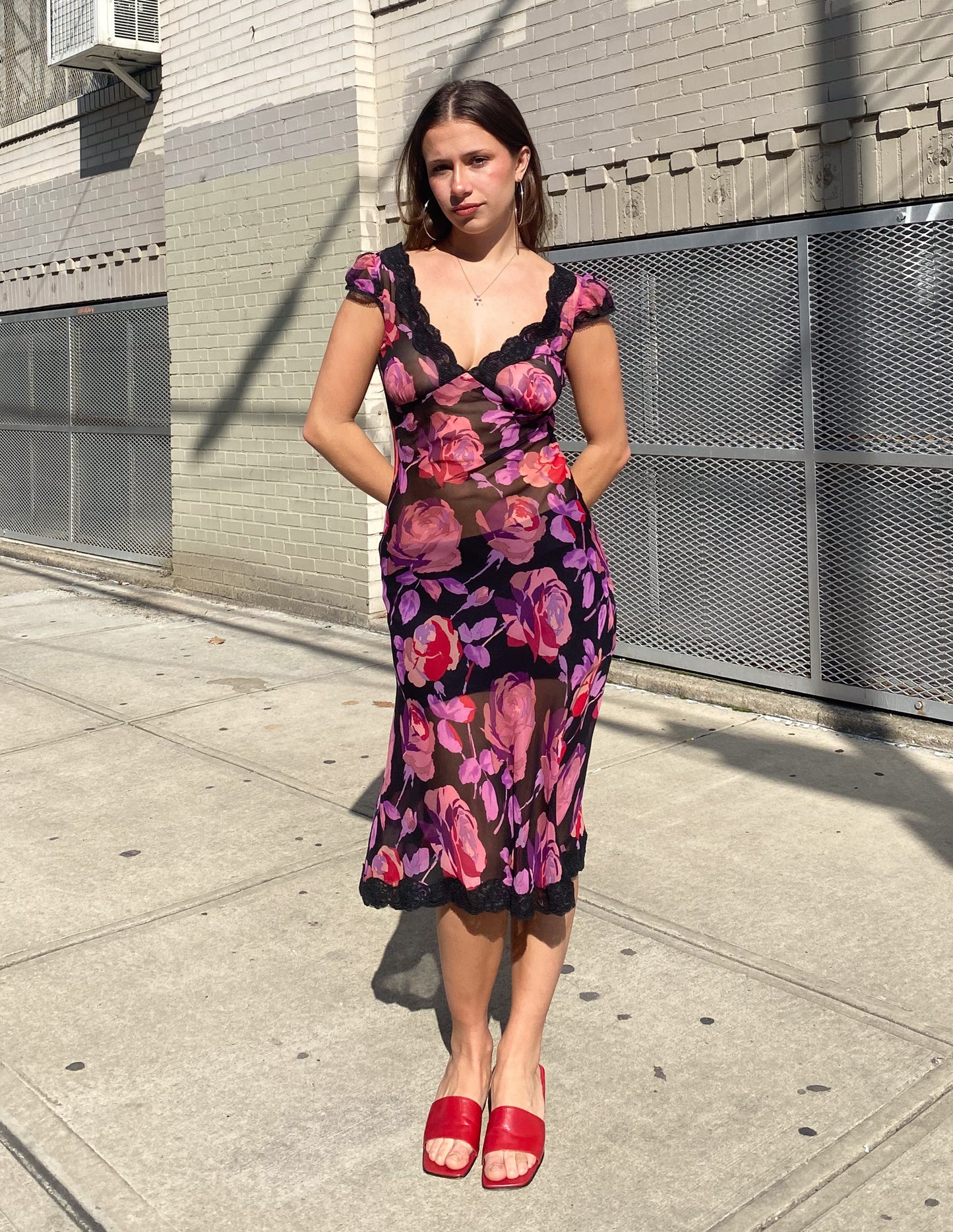 Vtg Betsey Johnson Floral Sheer Midi