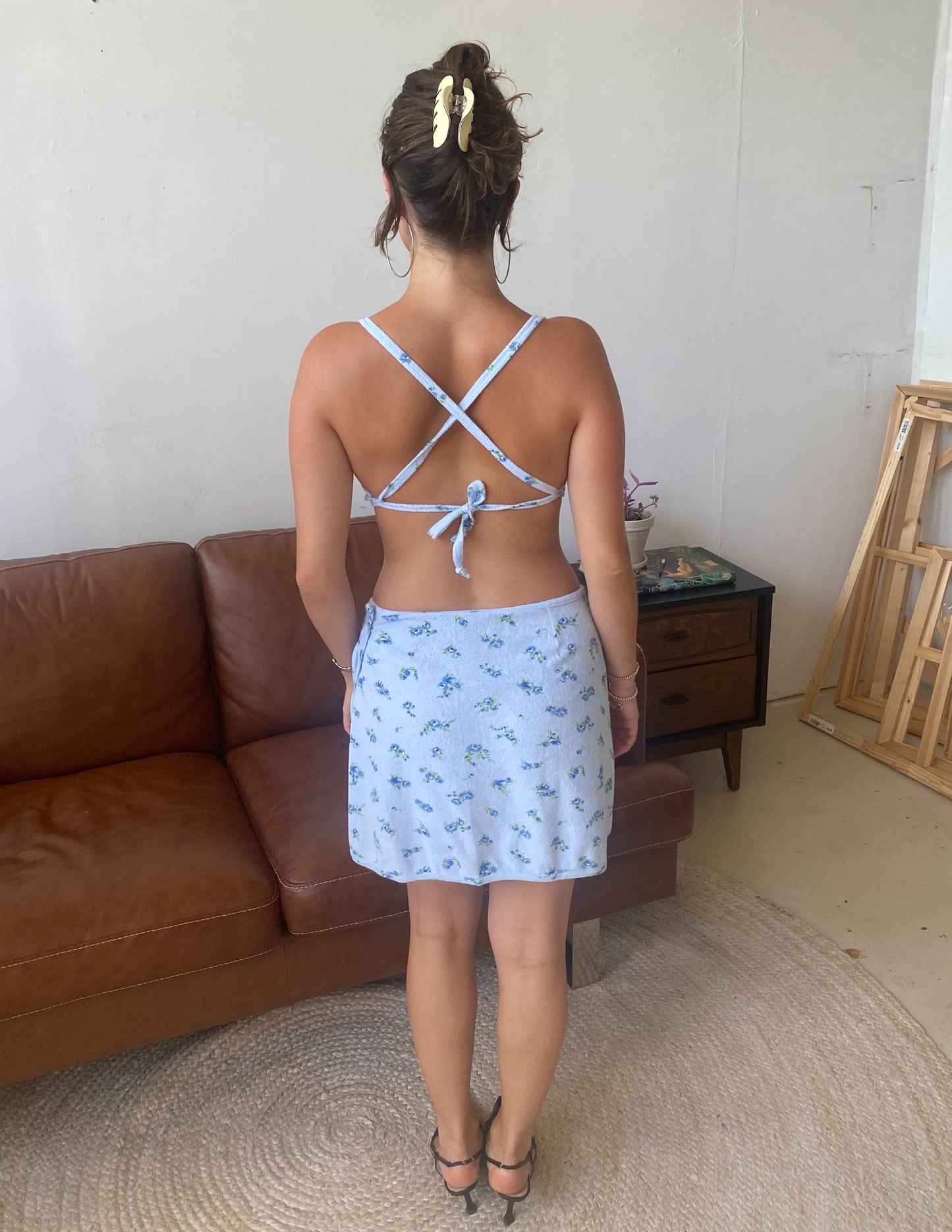 Vtg VS Terry Baby Blue Floral Two Piece Set