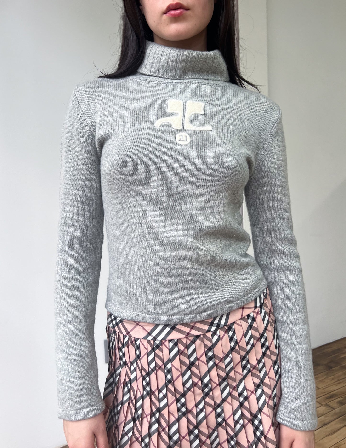 Courrèges Vintage Grey Wool Turtleneck Sweater