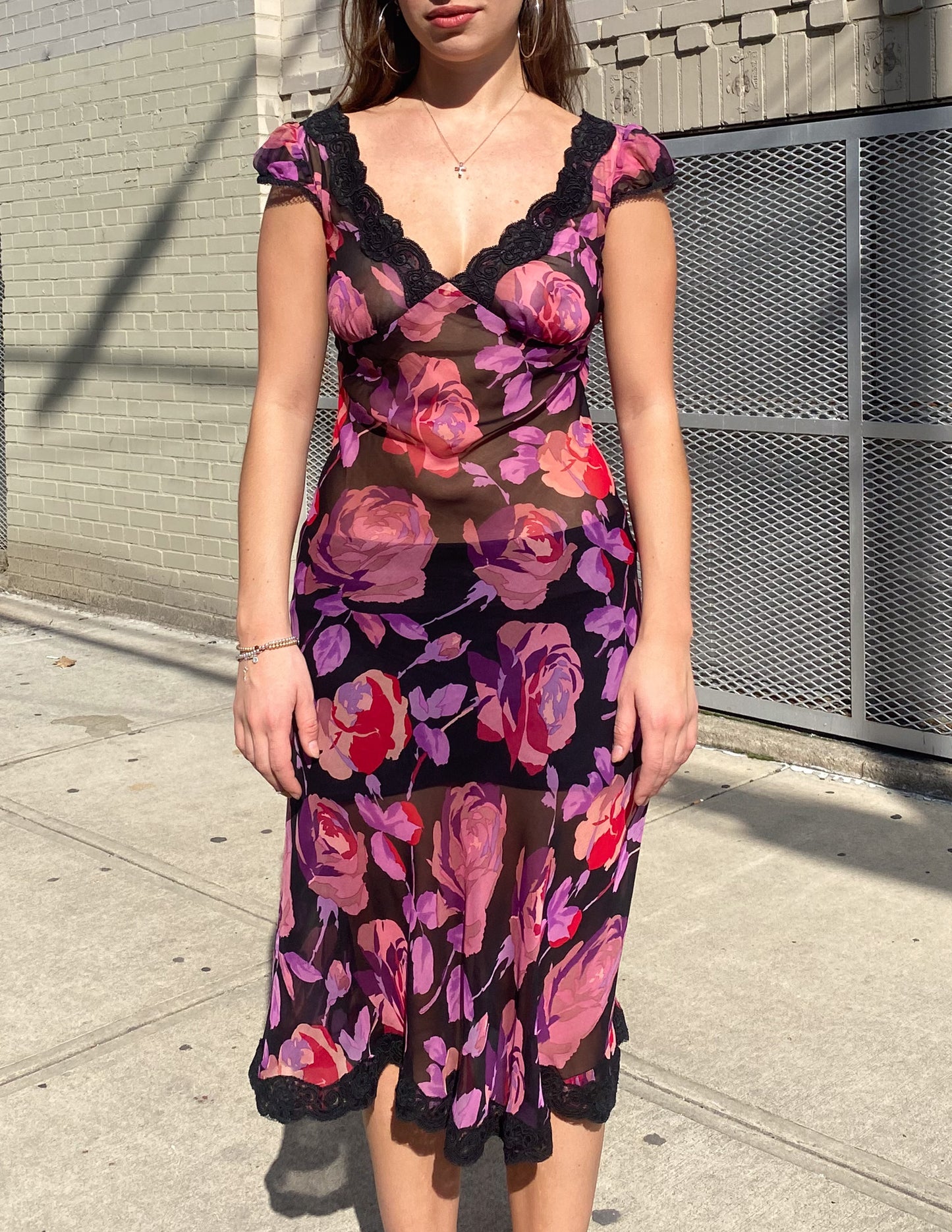 Vtg Betsey Johnson Floral Sheer Midi