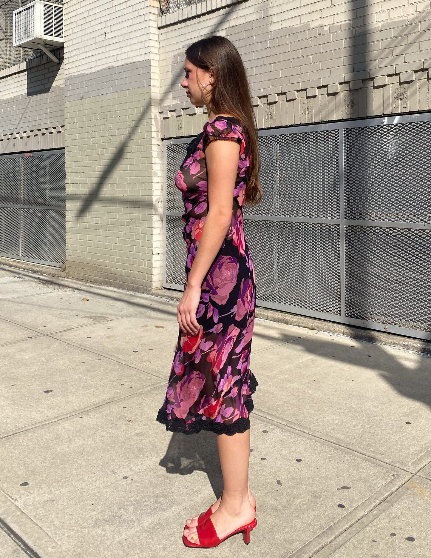 Vtg Betsey Johnson Floral Sheer Midi